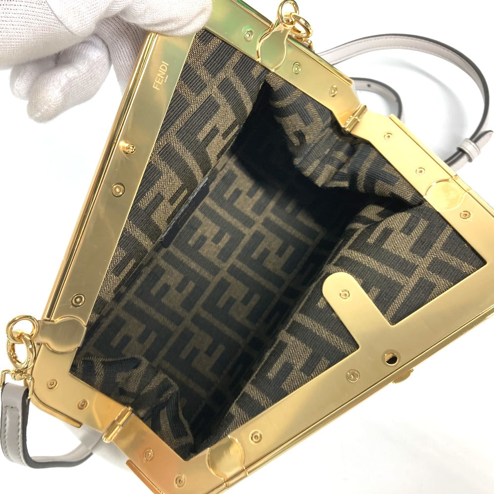 FENDI Clutch bag 8BP129 leather White gray type Shoulder Crossbody Pochette first small Women Used