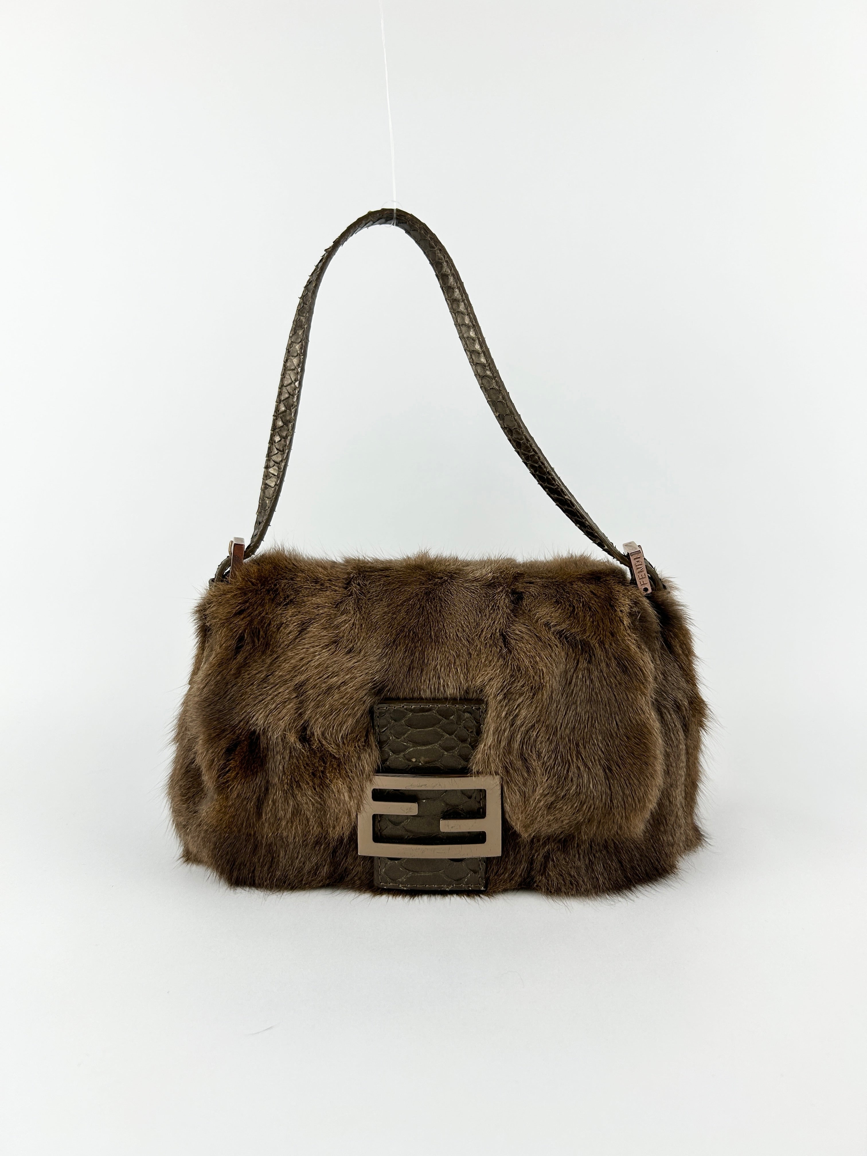 Vintage Fendi Mink Fur Mini Baguette Shoulder Bag