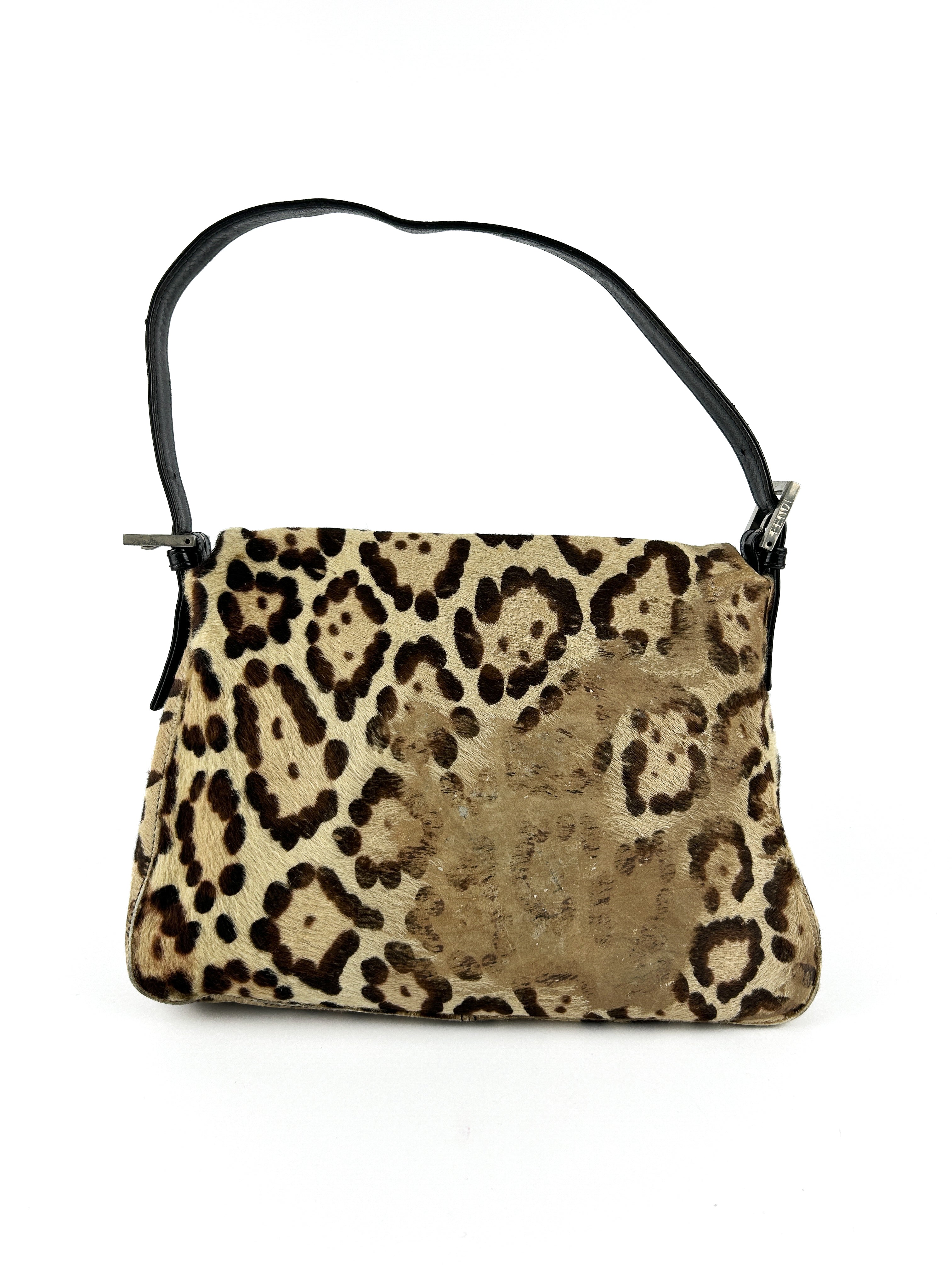 Vintage Fendi Leopard Print Calf Hair Mamma Baguette Shoulder Bag