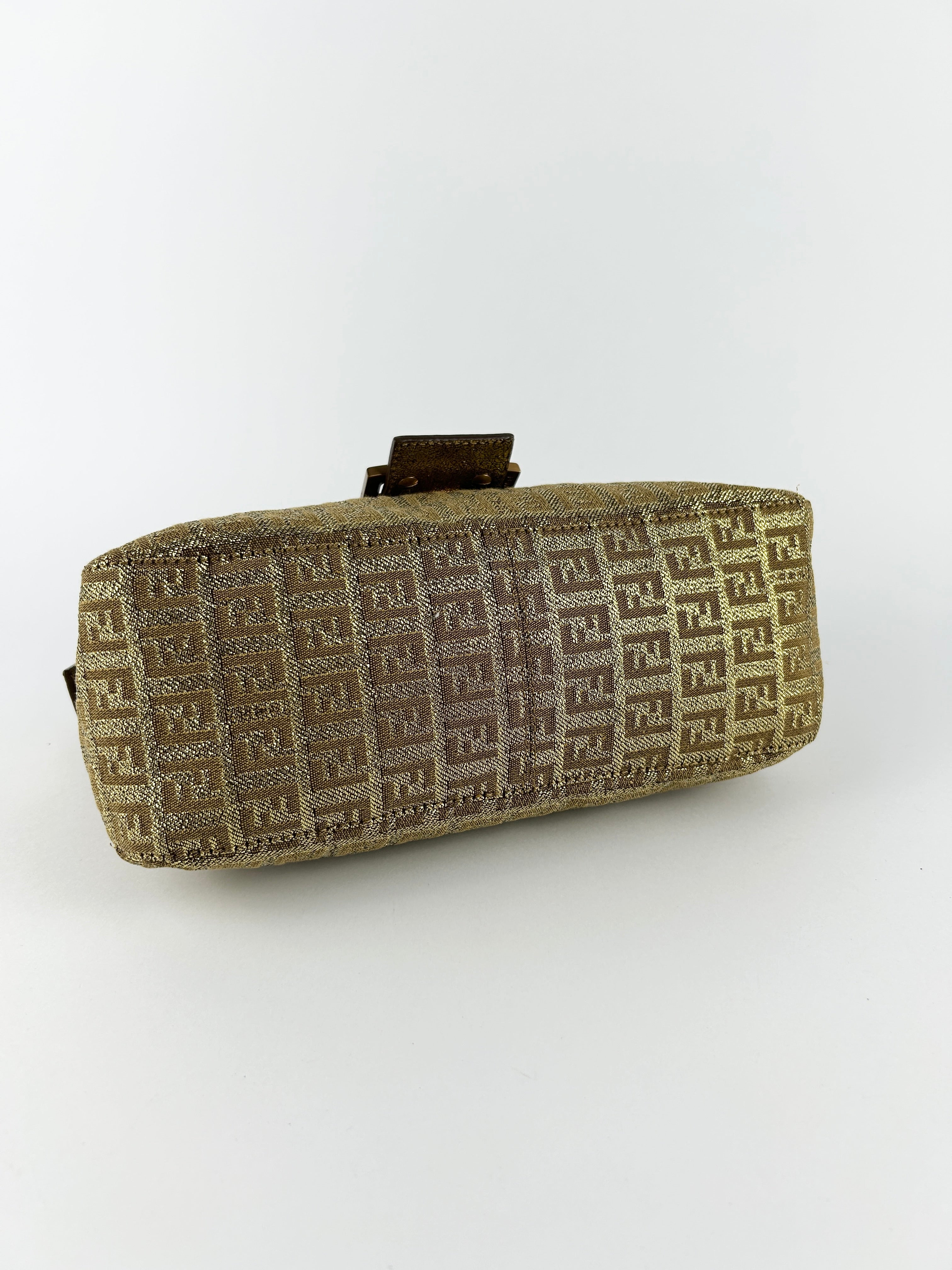 Vintage Fendi Zucca Lurex Gold Baguette Shoulder Bag