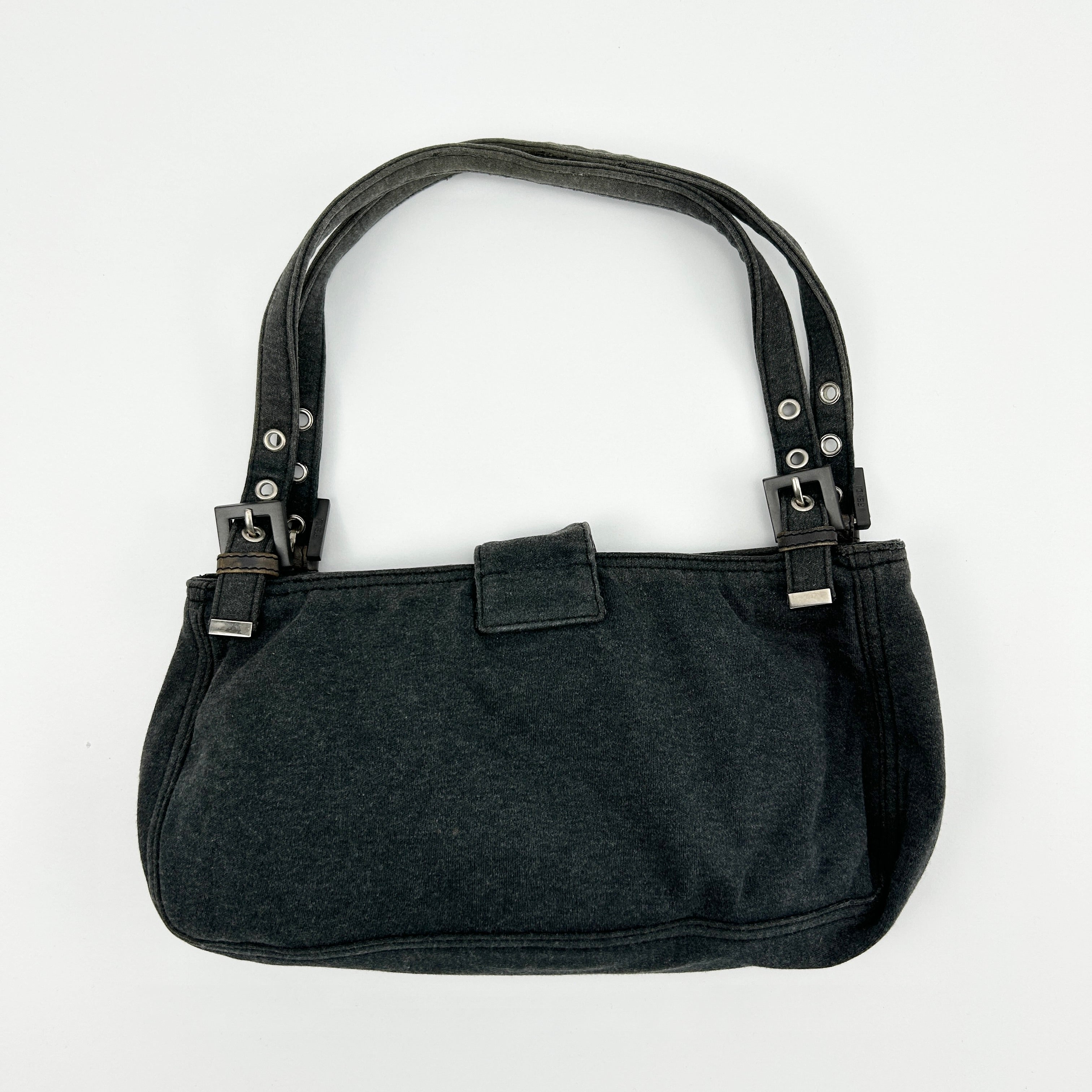 Vintage Fendi Dark Grey Jersey Cloth FF Buckle Shoulder Bag