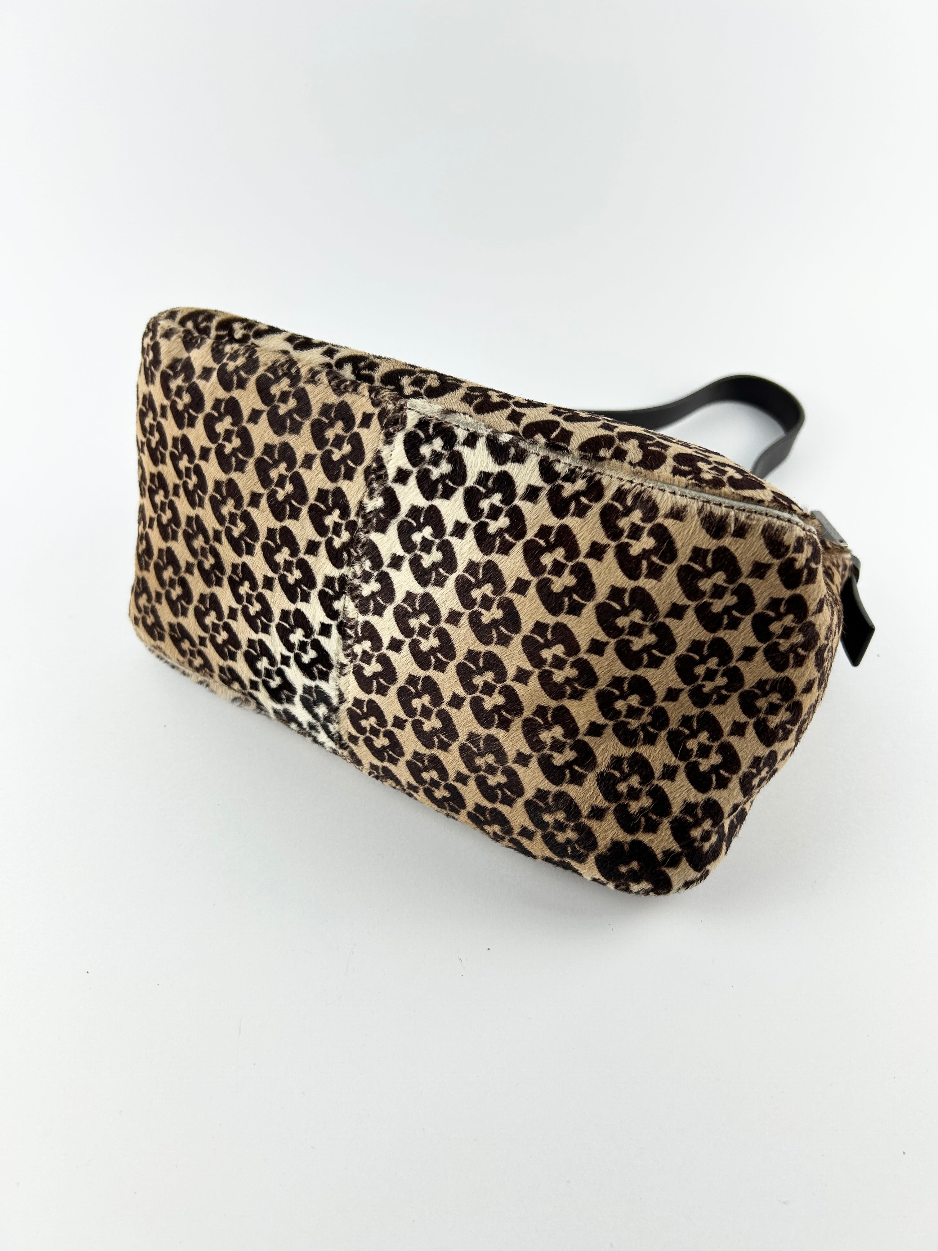 Vintage Fendi Zucca Calf Hair Mamma Baguette Shoulder Bag