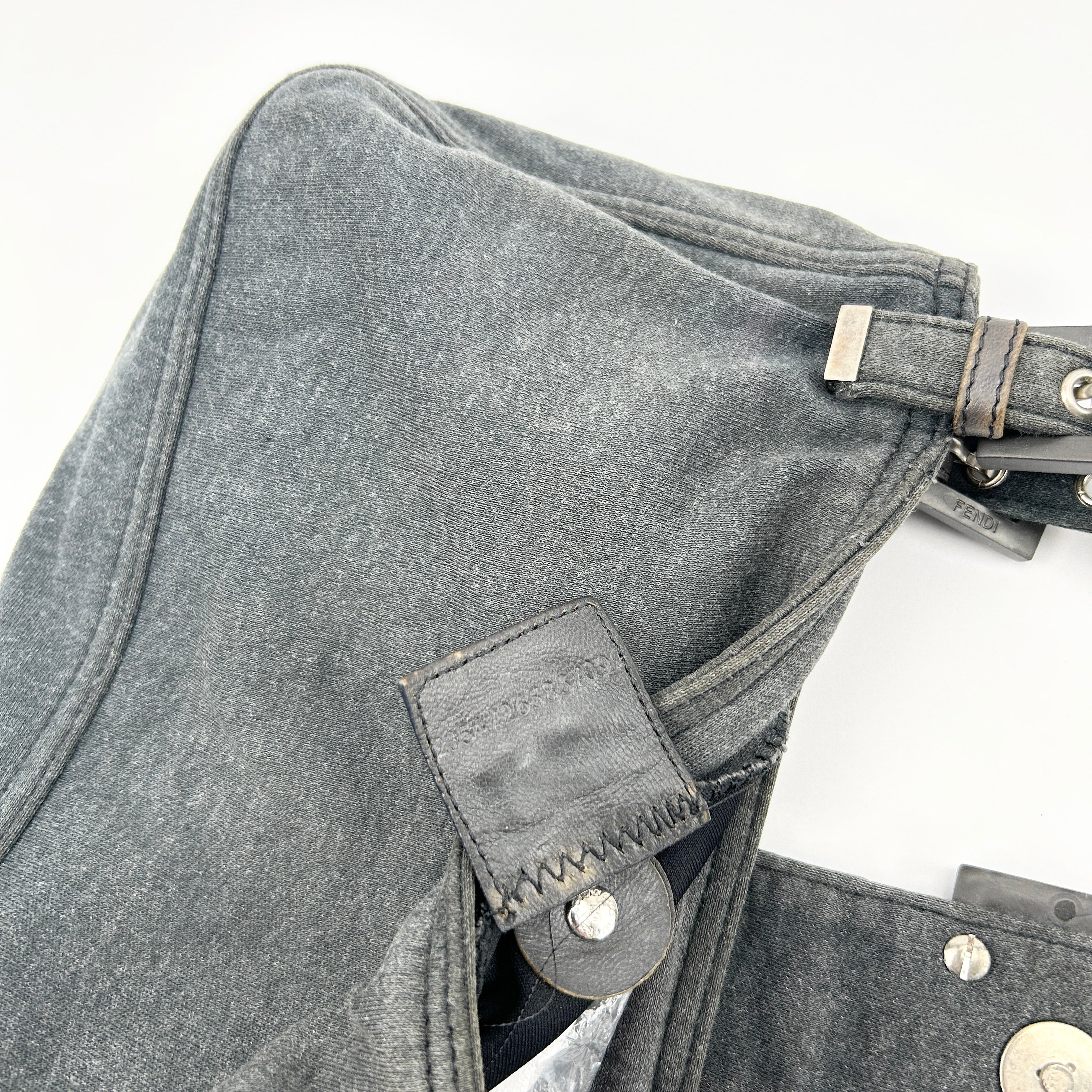 Vintage Fendi Dark Grey Jersey Cloth FF Buckle Shoulder Bag