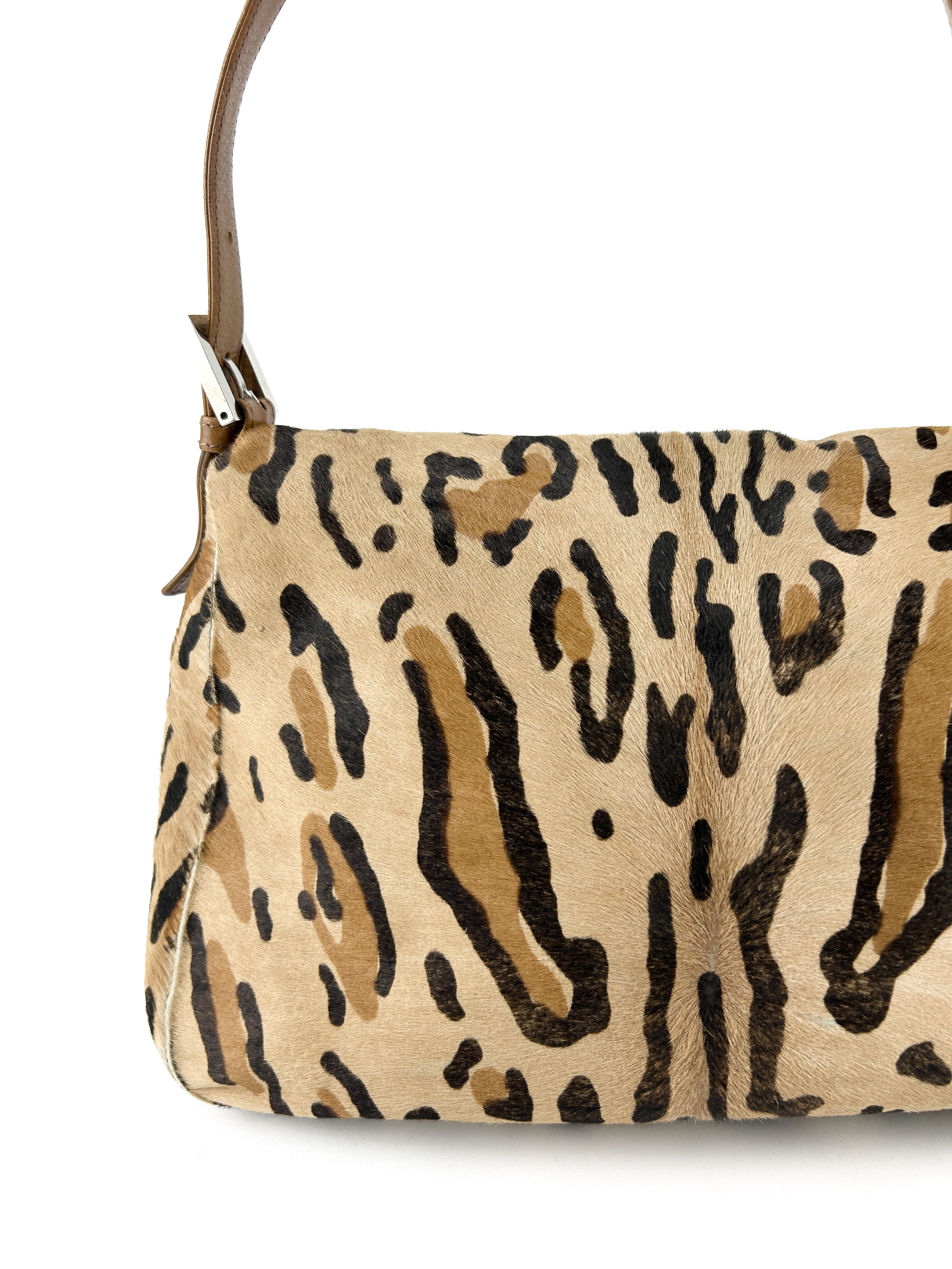 Vintage Fendi Animal Print Calf Hair Mamma Baguette Shoulder Bag