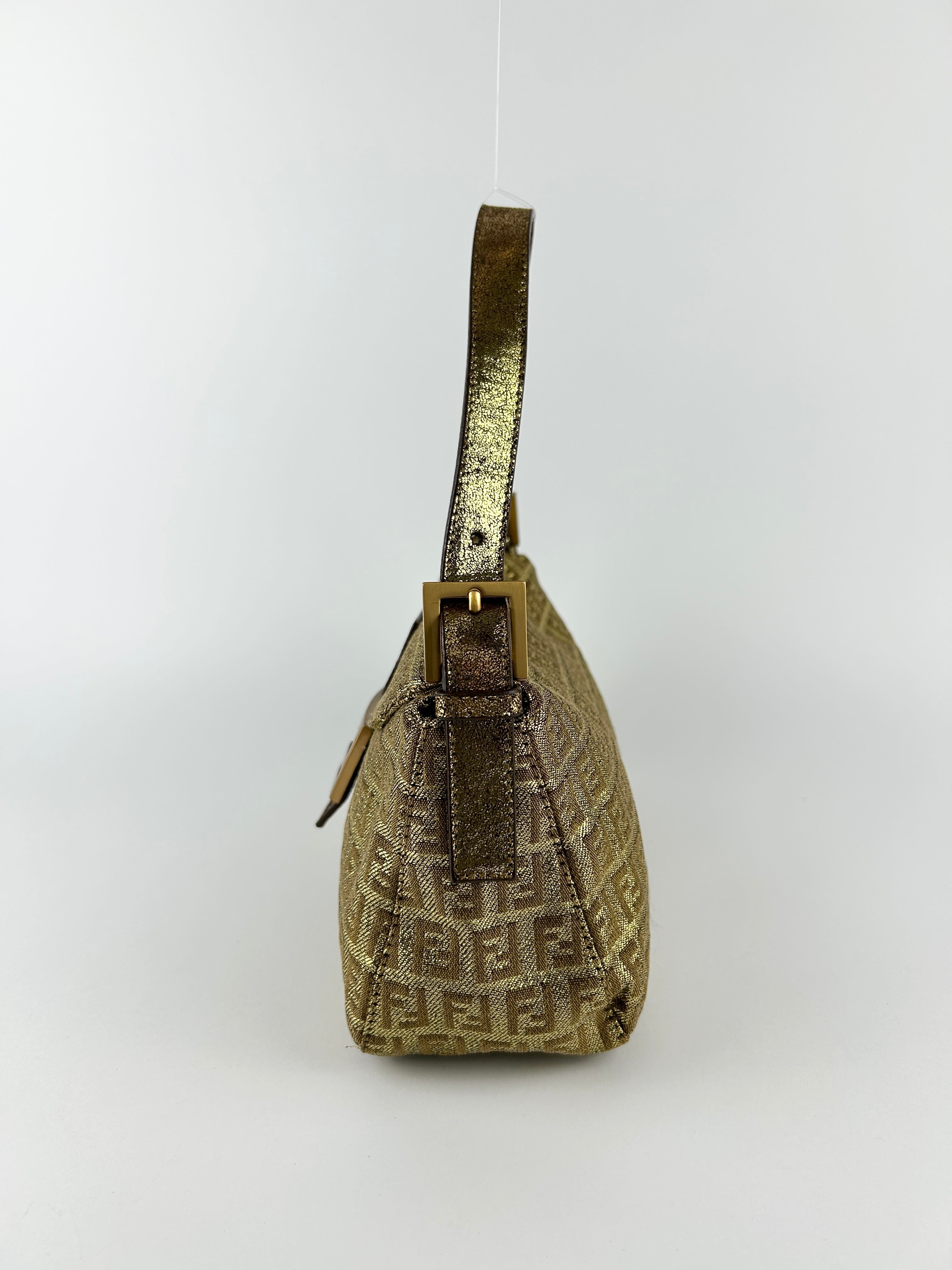 Vintage Fendi Zucca Lurex Gold Baguette Shoulder Bag