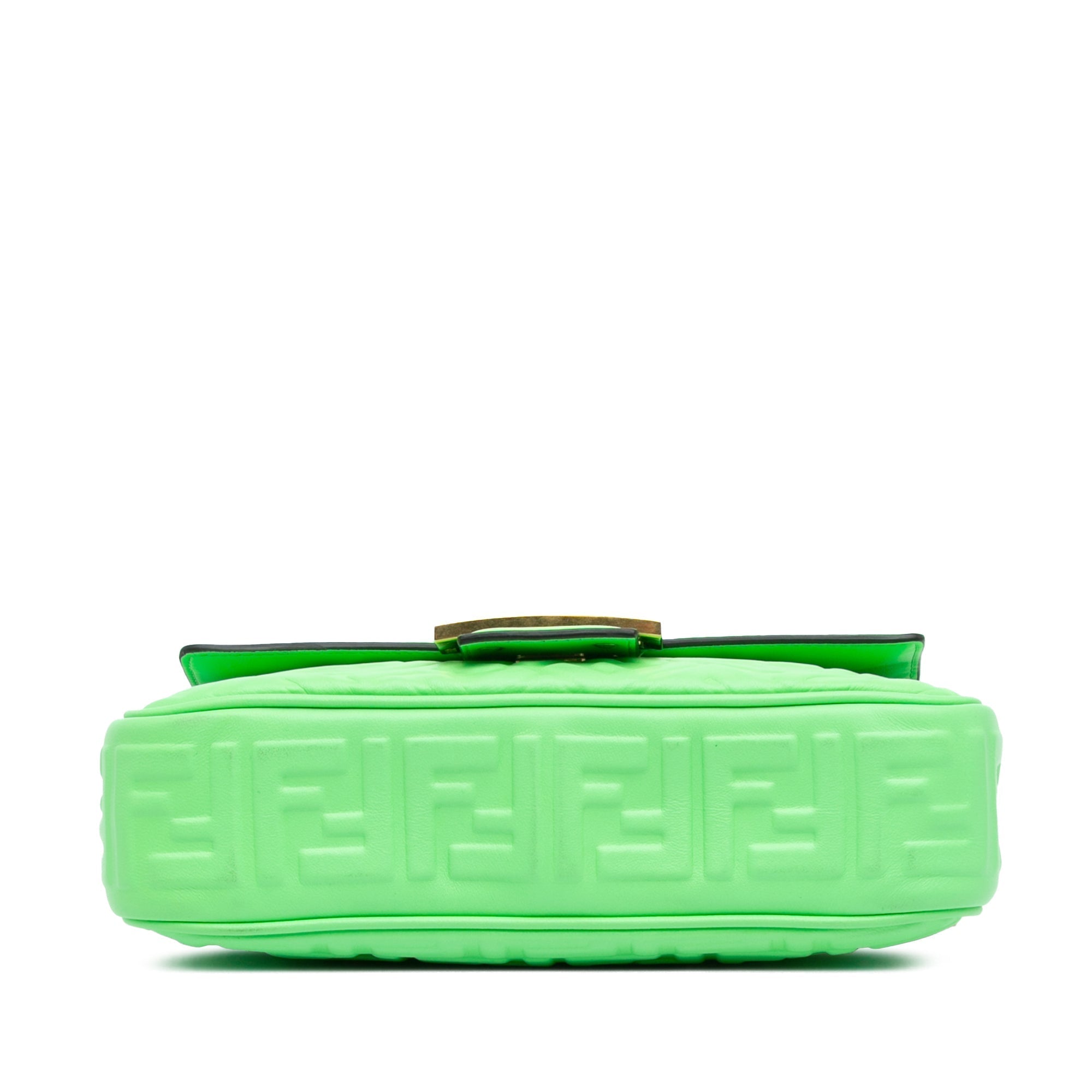 Green Fendi Zucca Embossed Leather Chain Midi Baguette Shoulder Bag
