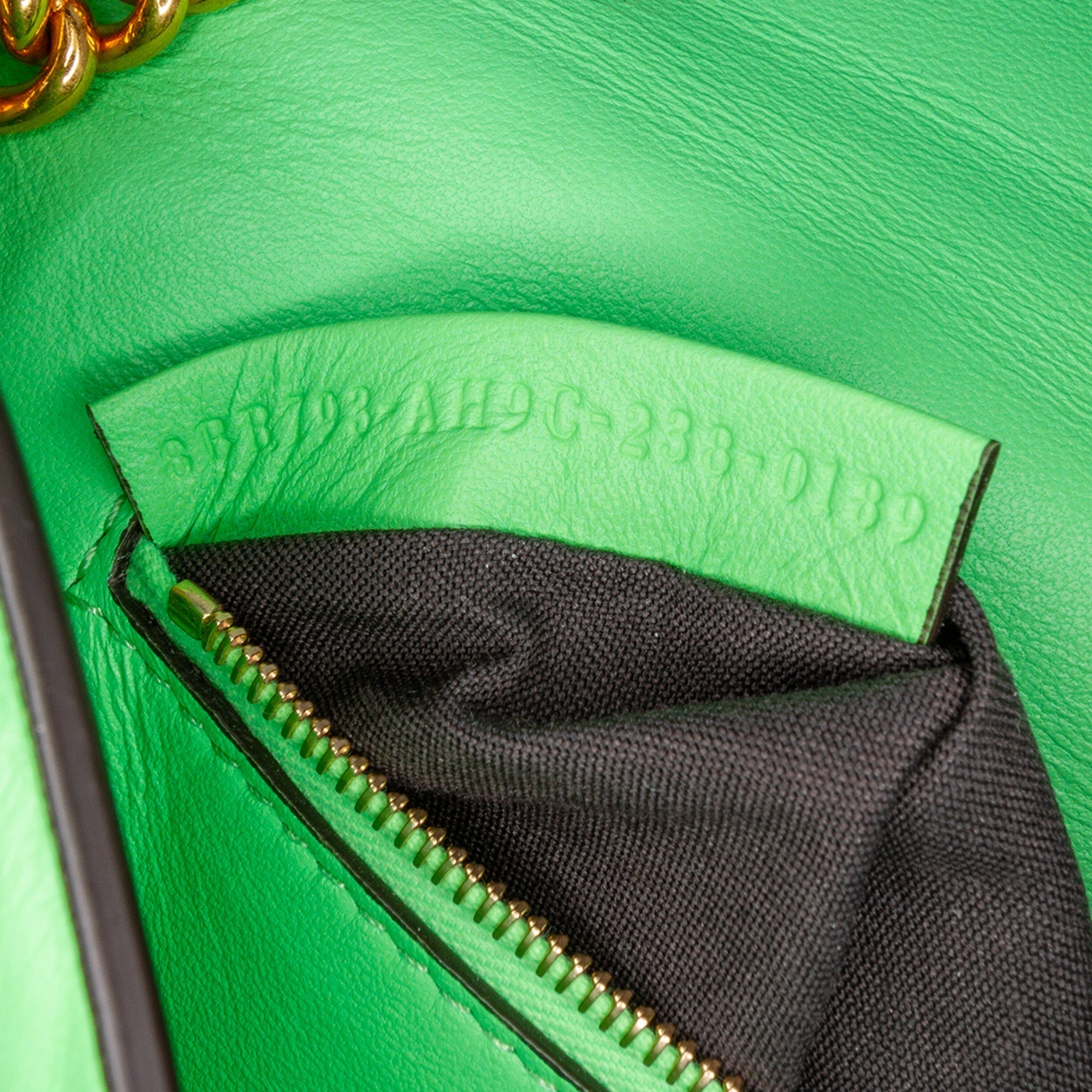Green Fendi Zucca Embossed Leather Chain Midi Baguette Shoulder Bag