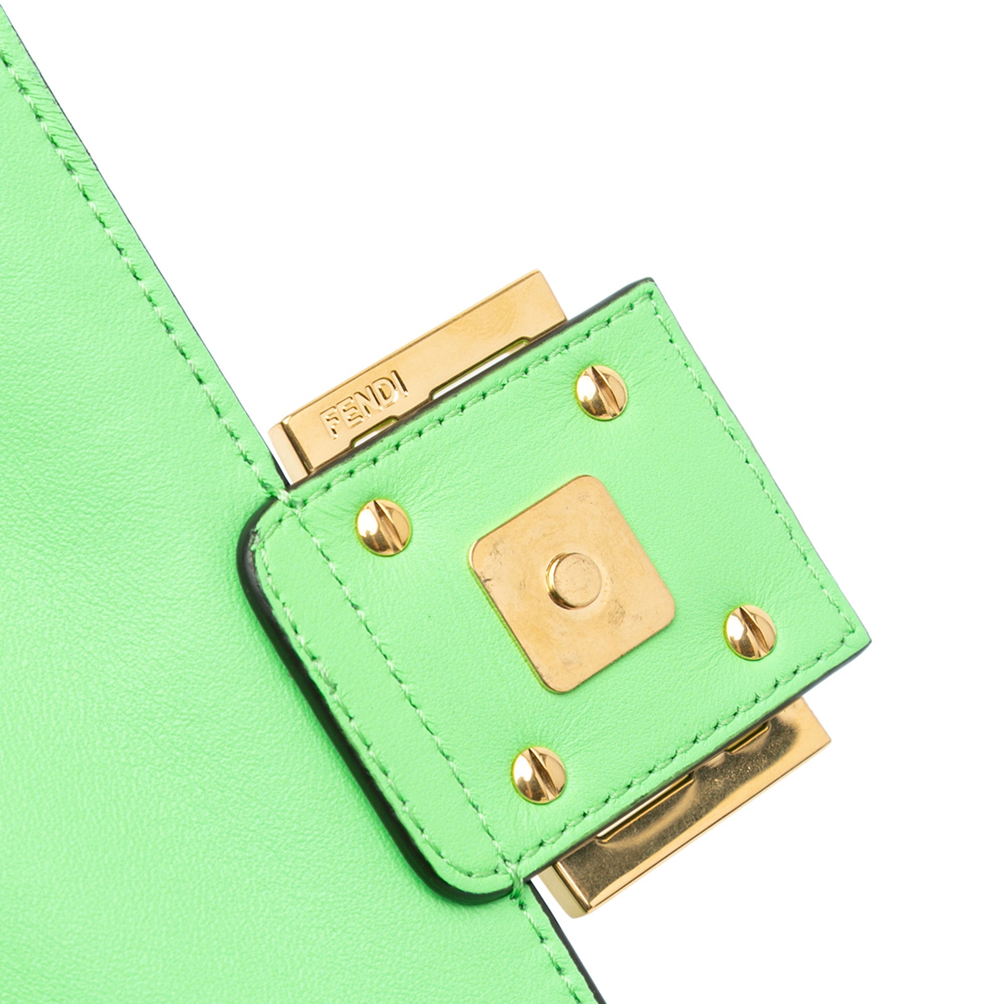 Green Fendi Zucca Embossed Leather Chain Midi Baguette Shoulder Bag