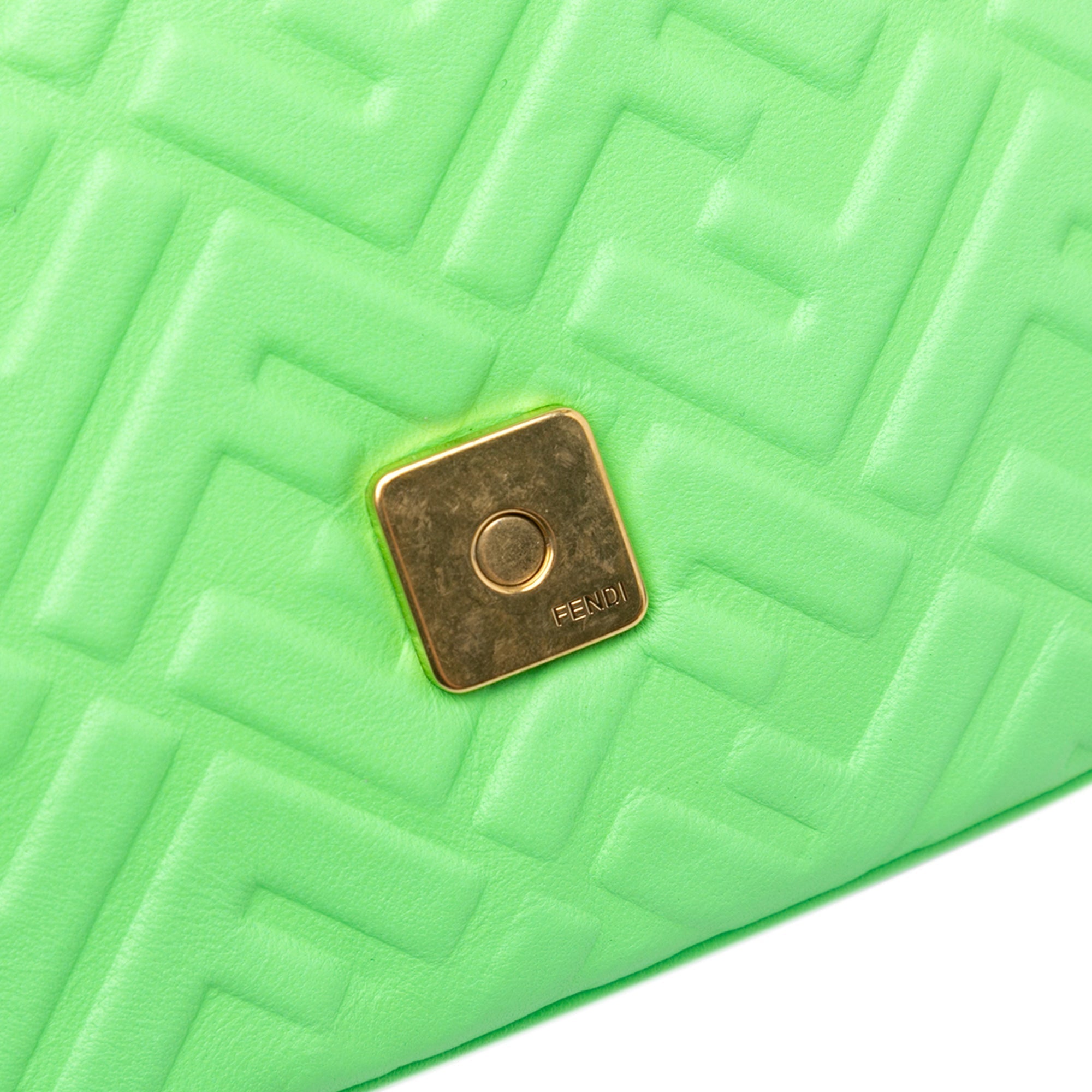 Green Fendi Zucca Embossed Leather Chain Midi Baguette Shoulder Bag