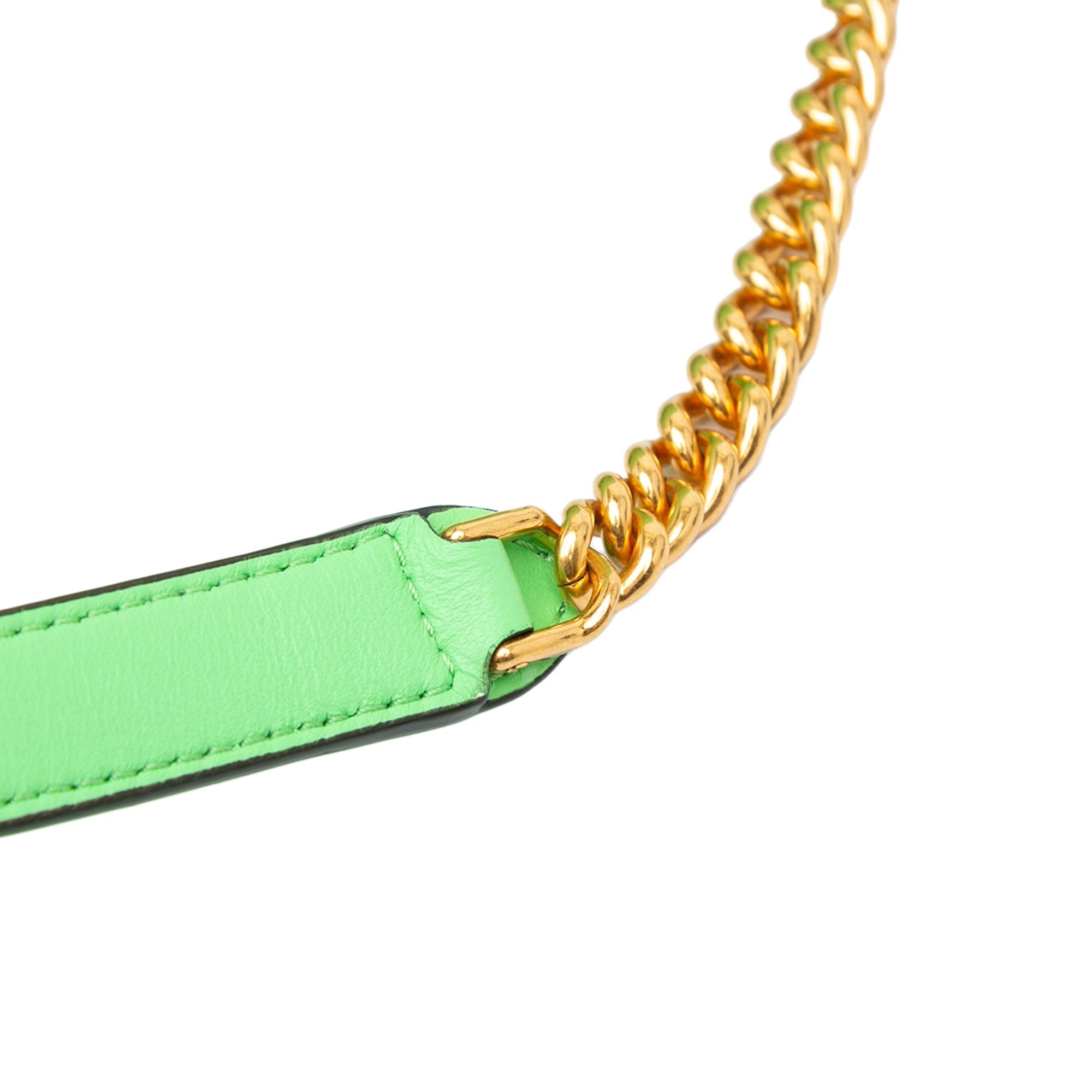 Green Fendi Zucca Embossed Leather Chain Midi Baguette Shoulder Bag