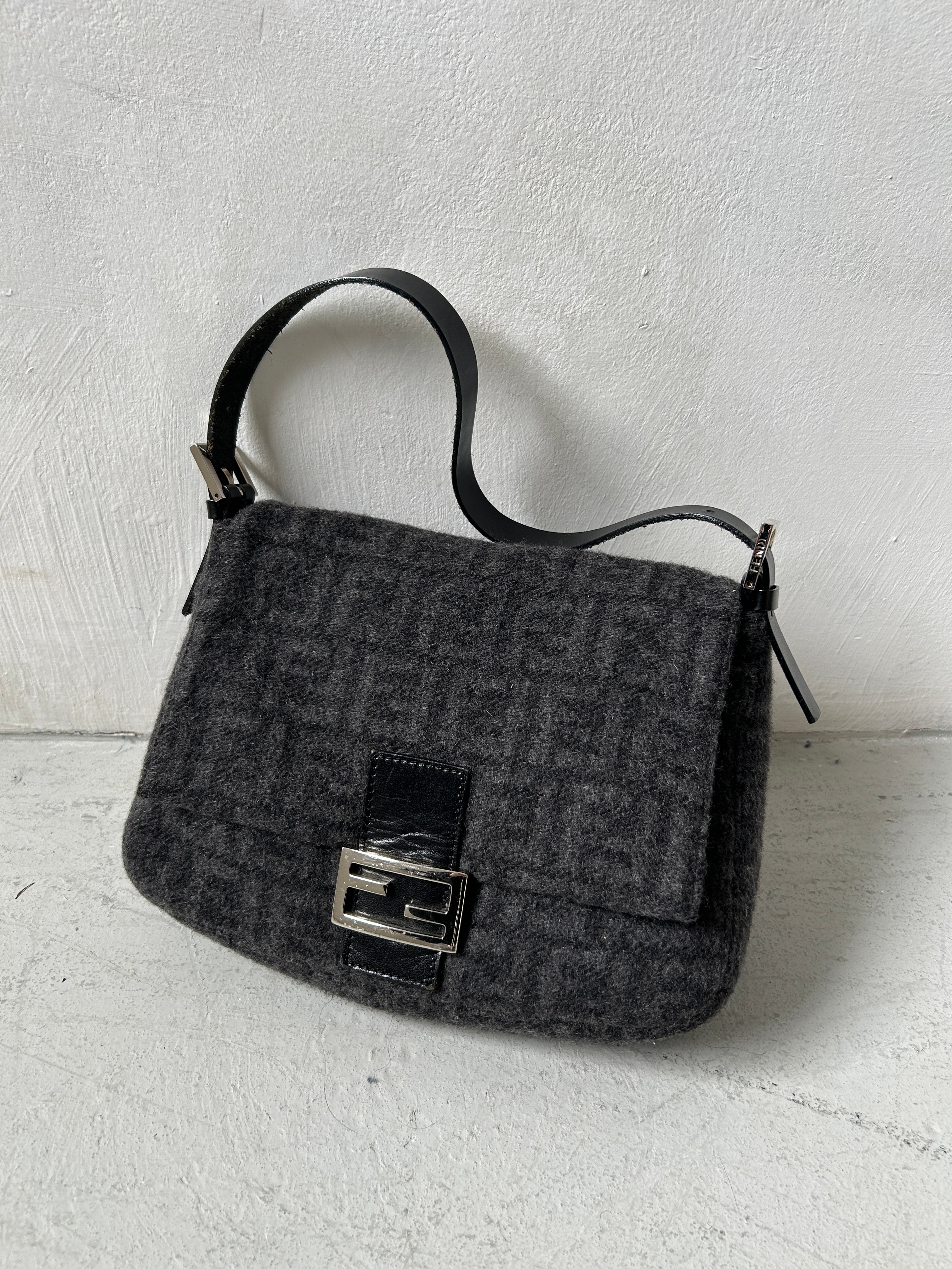 Vintage Fendi Zucca Cashmere Mamma Baguette Shoulder Bag