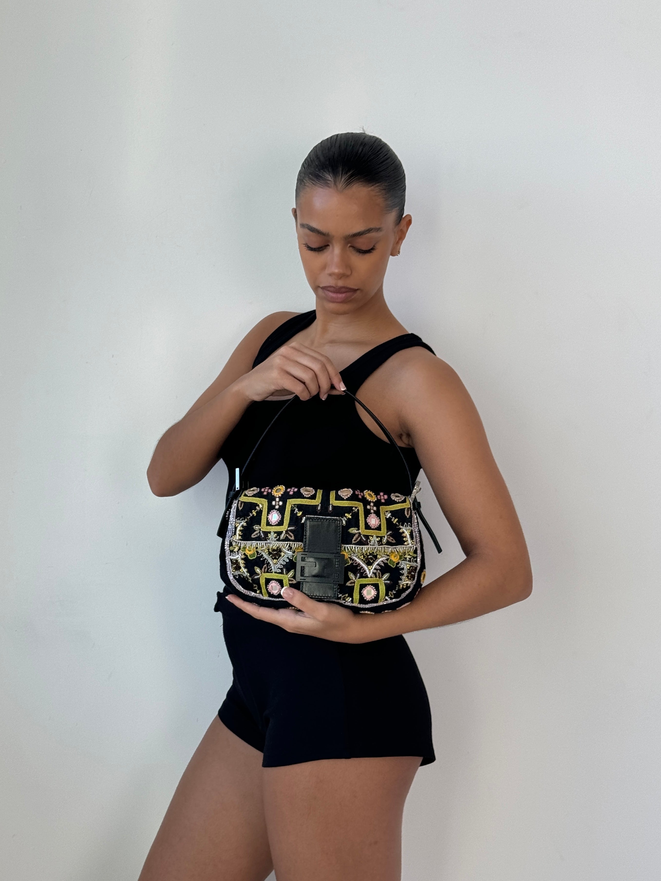 Vintage Fendi Beaded Baguette Shoulder Bag