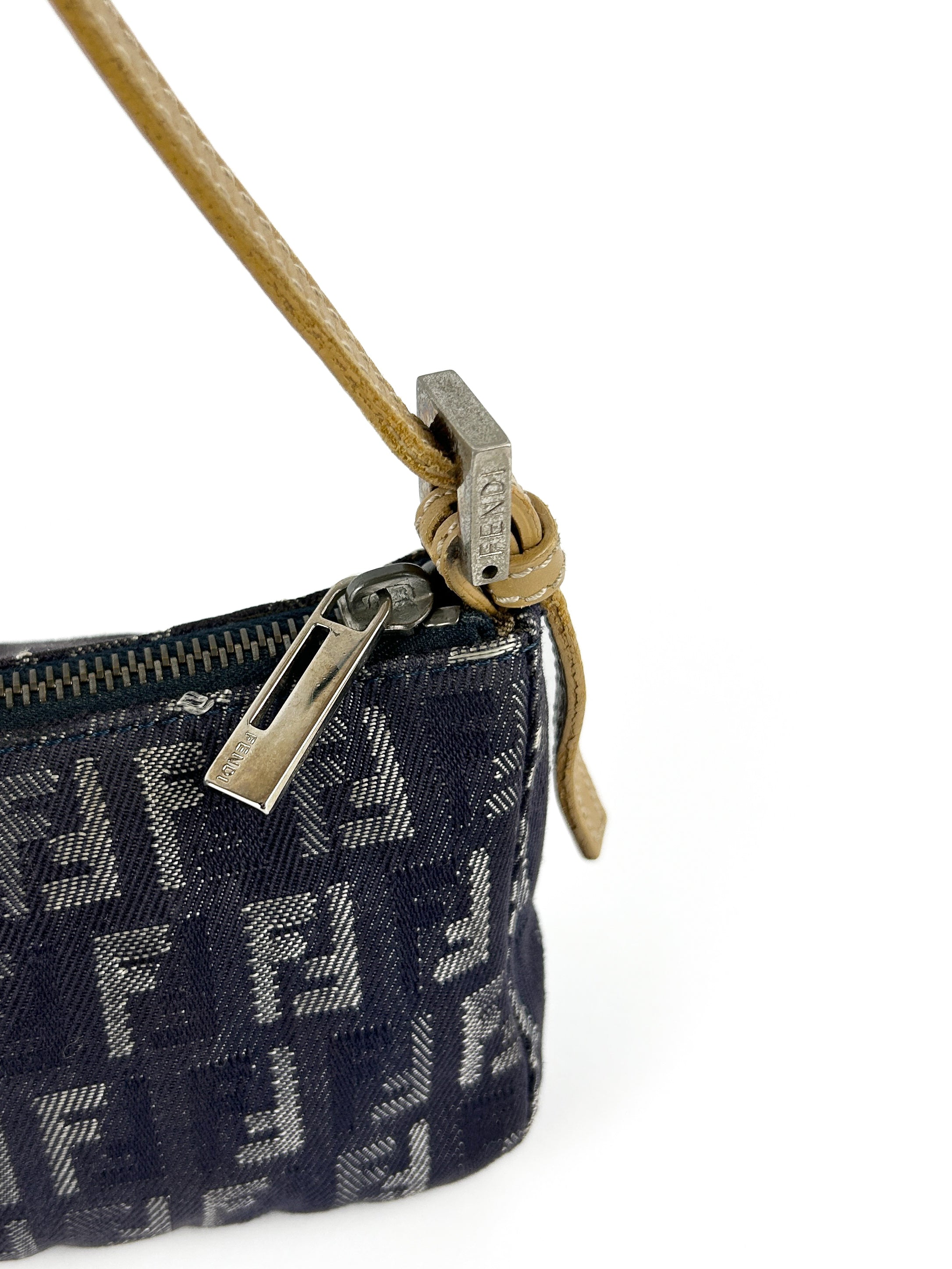 Vintage Fendi Zucca Denim-Look Shoulder Bag