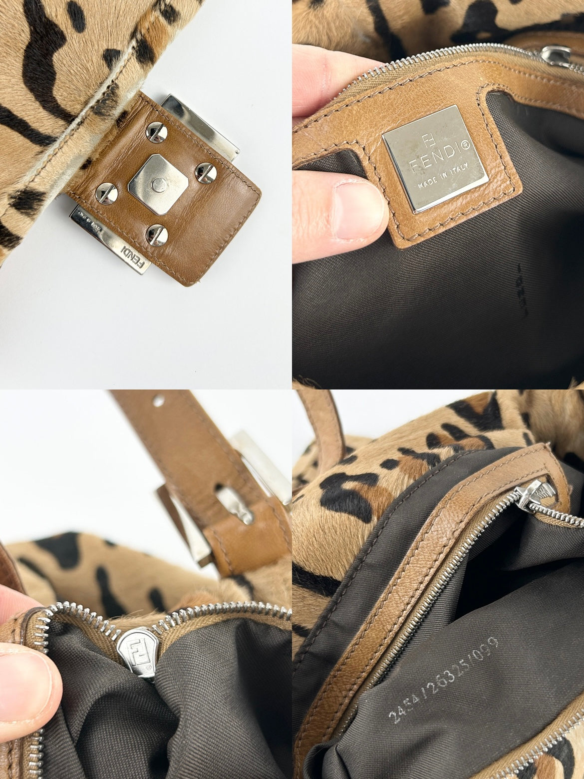 Vintage Fendi Animal Print Calf Hair Mamma Baguette Shoulder Bag