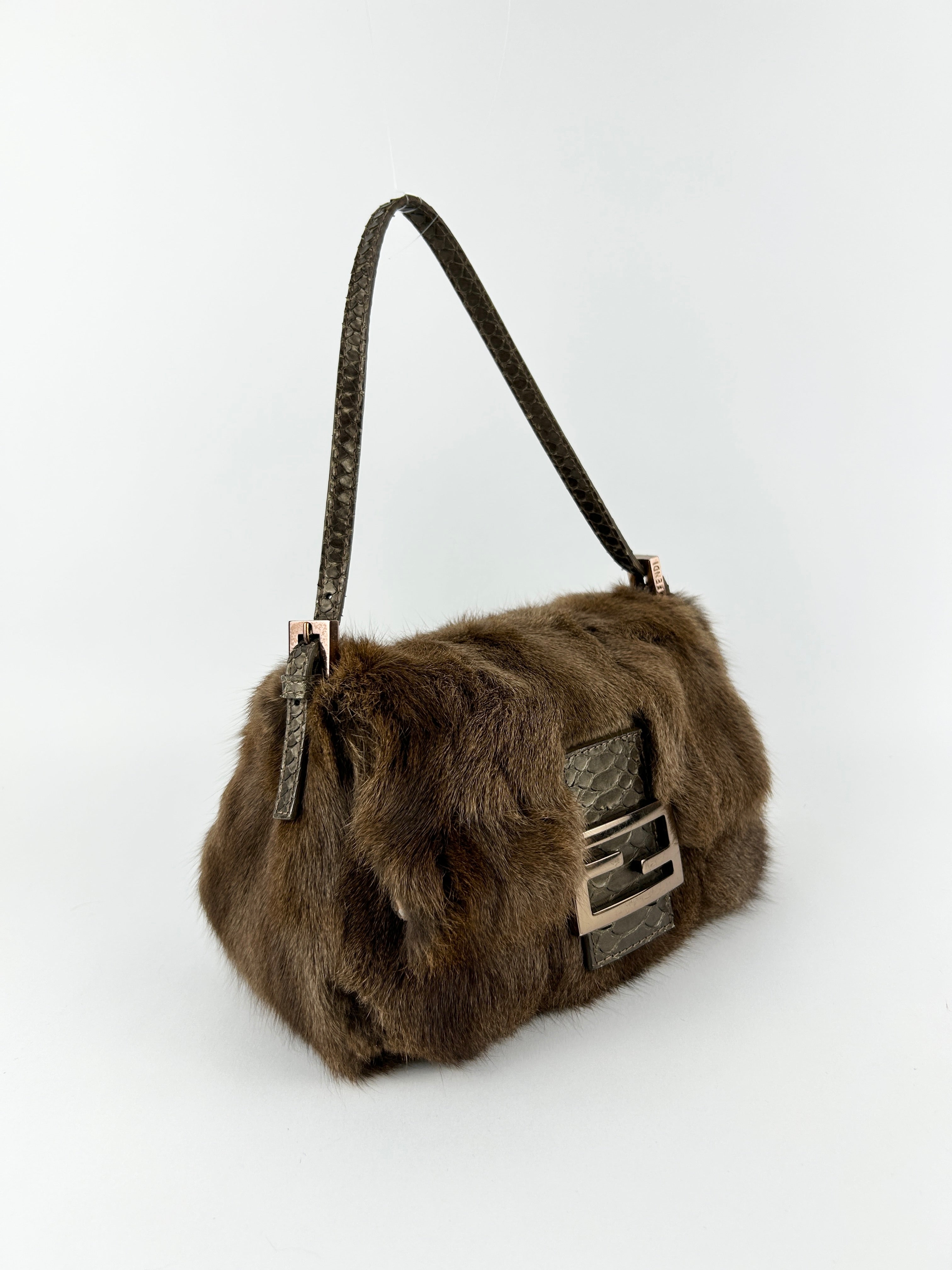 Vintage Fendi Mink Fur Mini Baguette Shoulder Bag