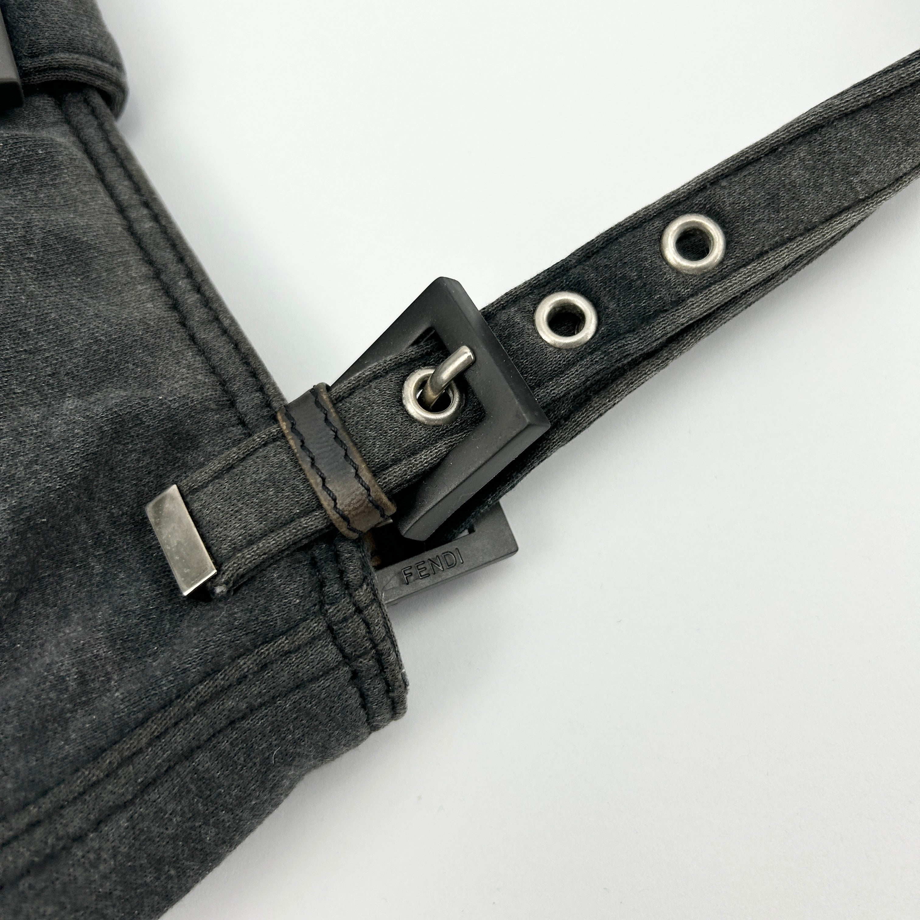 Vintage Fendi Dark Grey Jersey Cloth FF Buckle Shoulder Bag