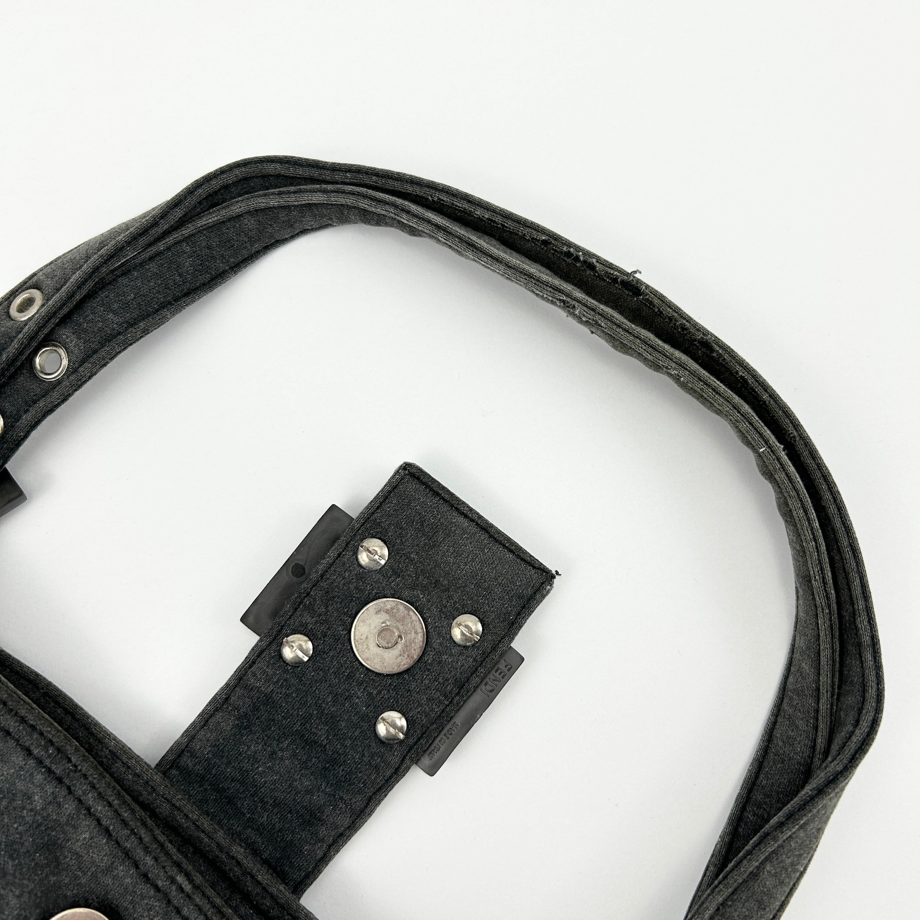 Vintage Fendi Dark Grey Jersey Cloth FF Buckle Shoulder Bag