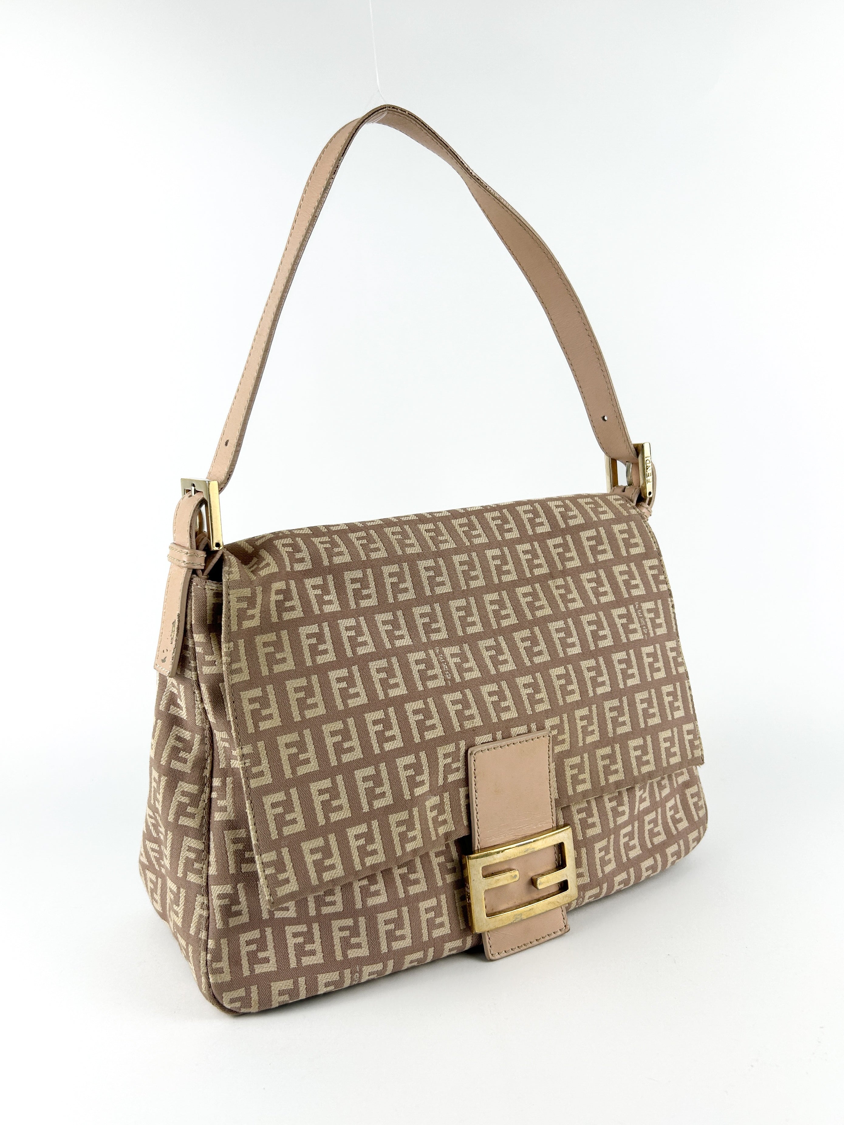 Vintage Fendi Zucca Pink Mamma Baguette Shoulder Bag