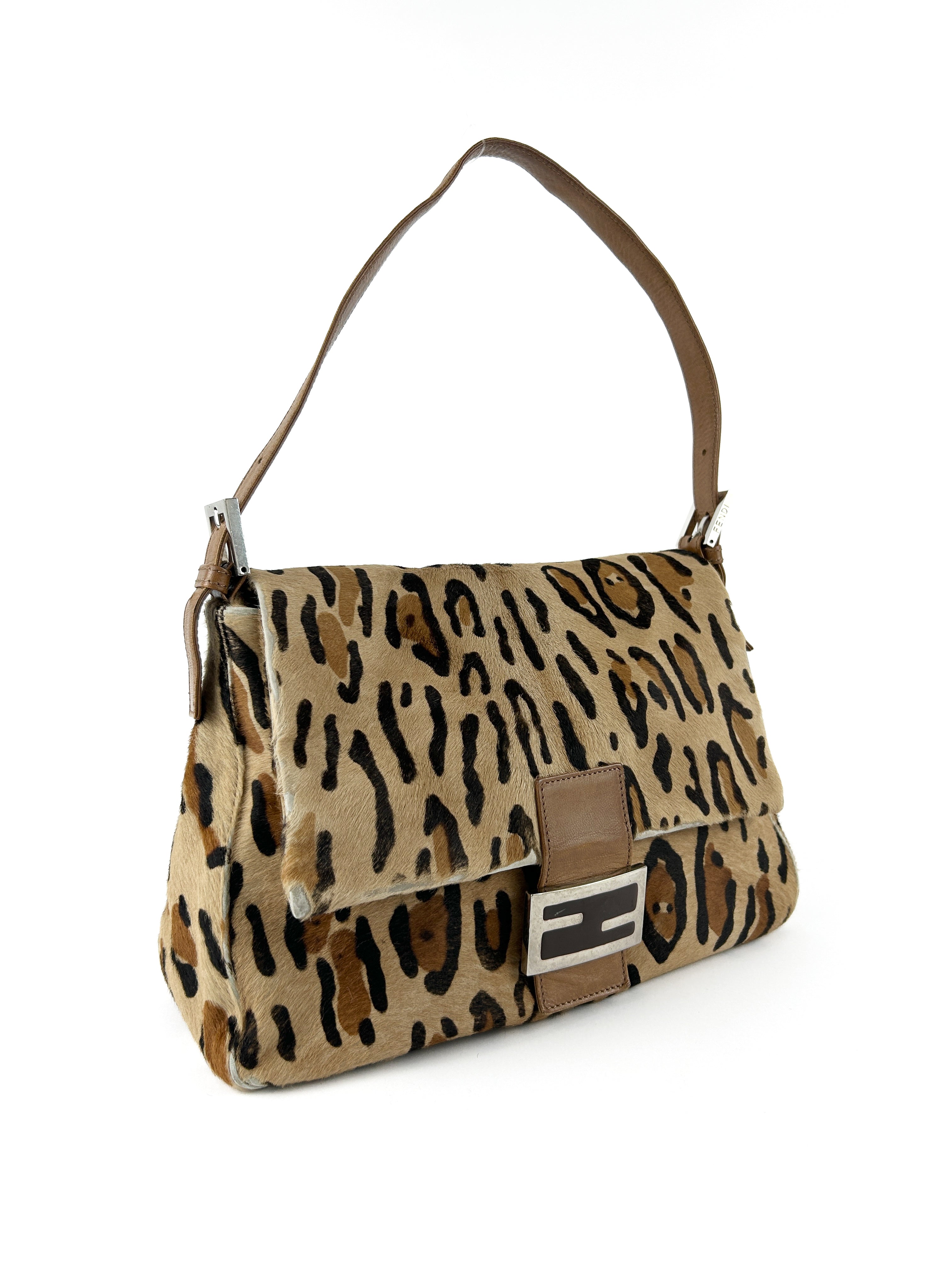 Vintage Fendi Animal Print Calf Hair Mamma Baguette Shoulder Bag