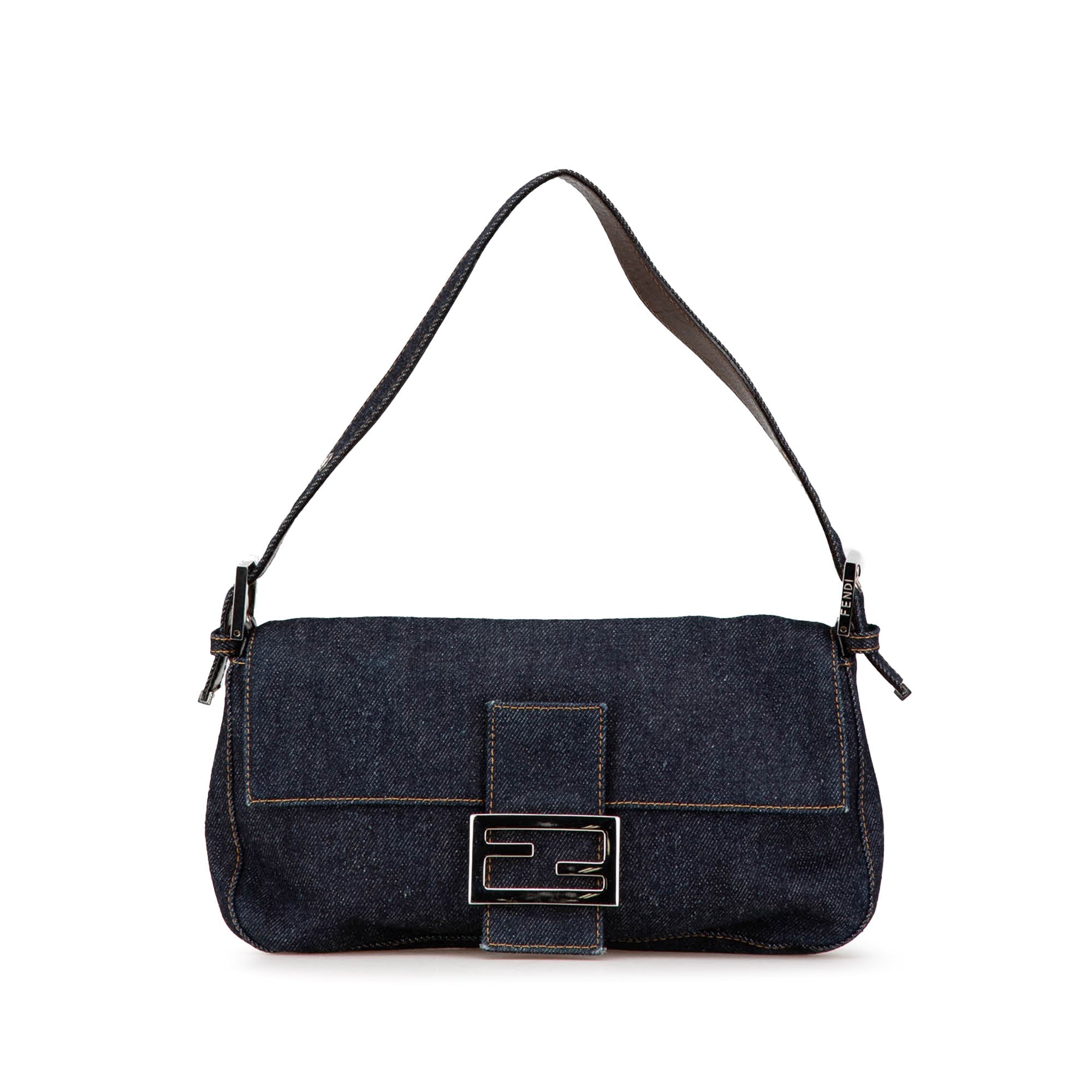 Blue Fendi Denim Baguette Shoulder Bag