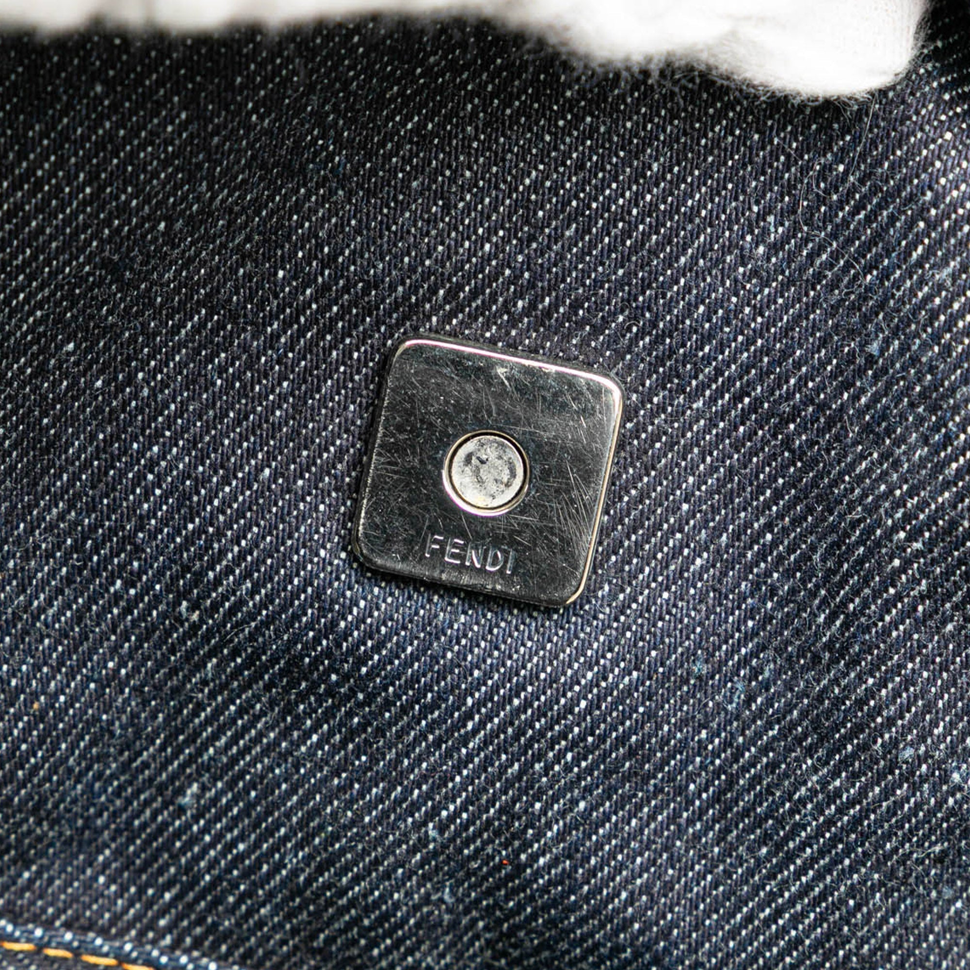 Blue Fendi Denim Baguette Shoulder Bag