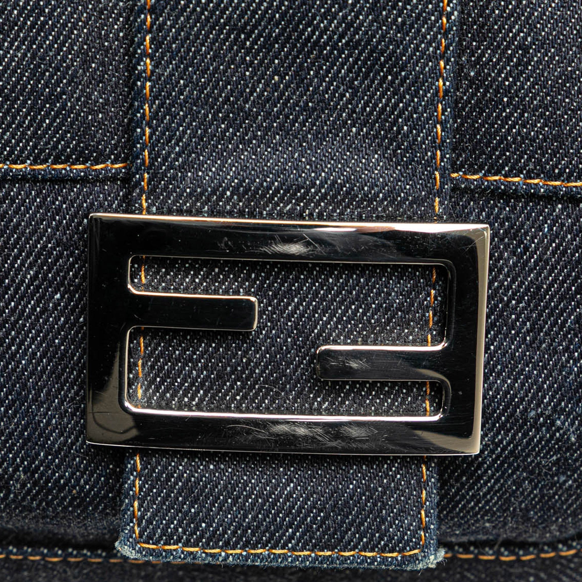 Blue Fendi Denim Baguette Shoulder Bag