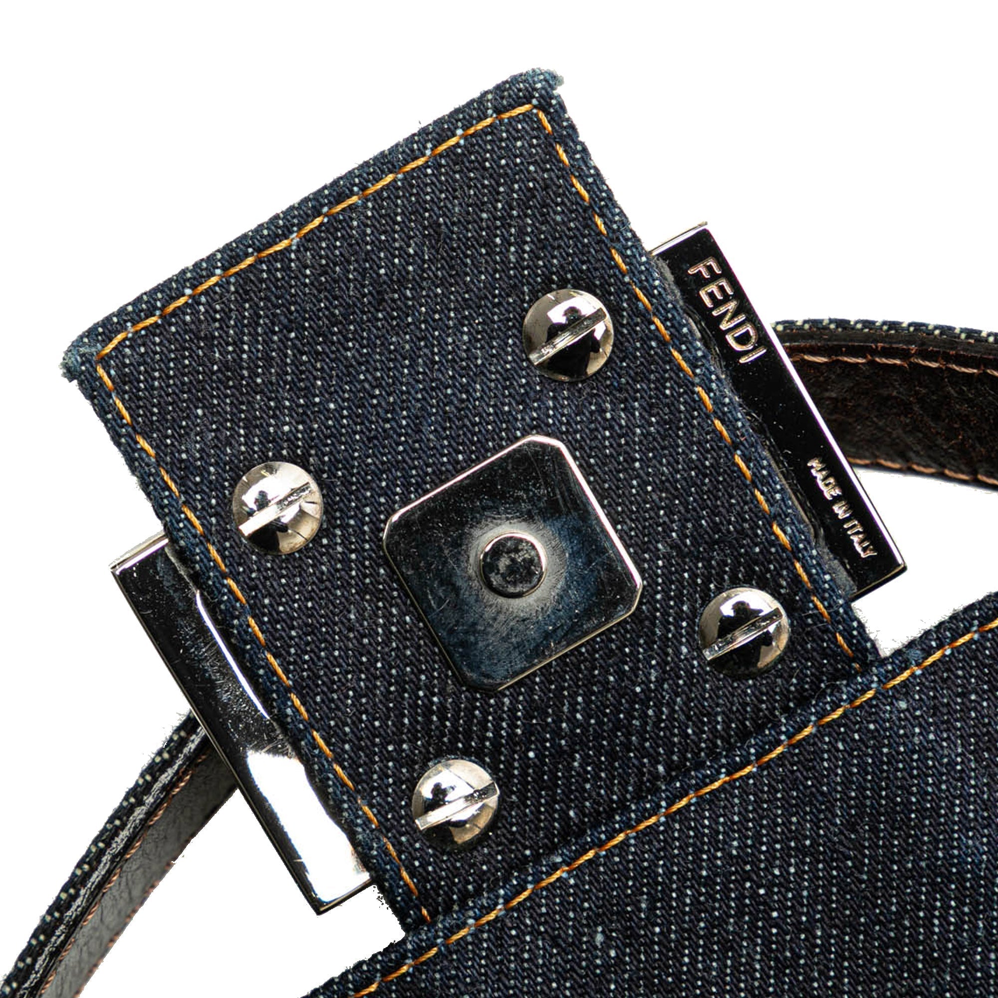 Blue Fendi Denim Baguette Shoulder Bag