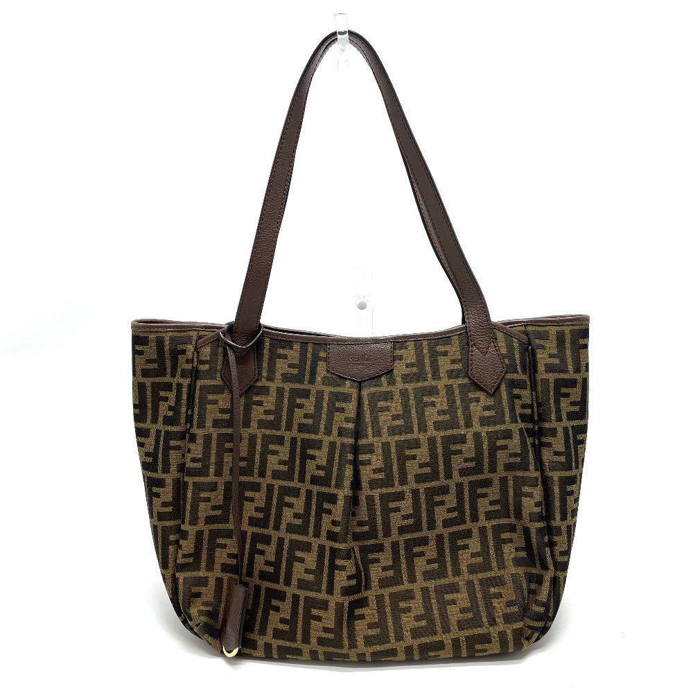 FENDI Tote Bag 8BH268 Leather / canvas Brown Zucca FF pattern Shoulder Women Used