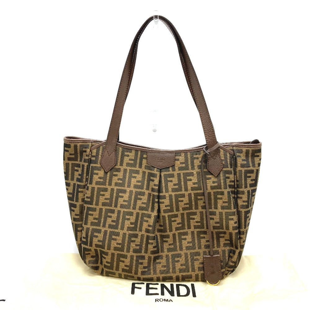 FENDI Tote Bag 8BH268 Leather / canvas Brown Zucca FF pattern Shoulder Women Used
