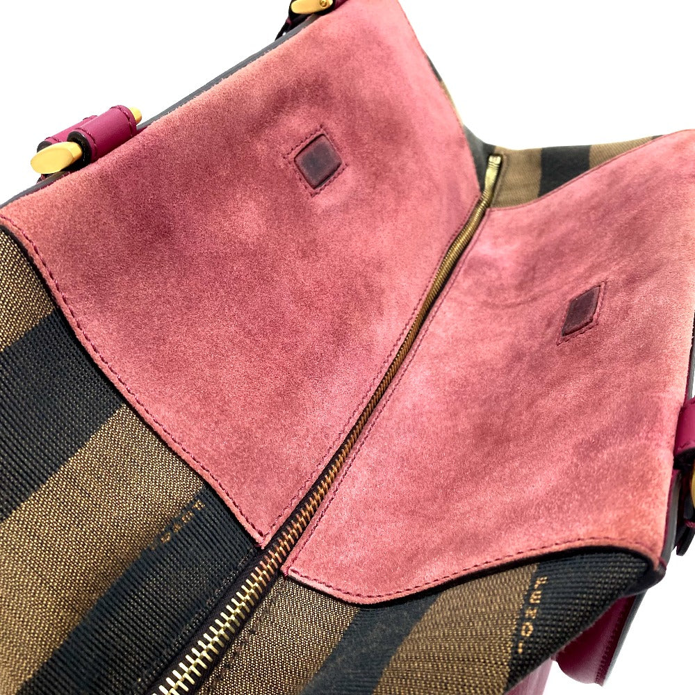 FENDI Handbag 8BN251 Leather / canvas Brown x purple type Pecan Women Used