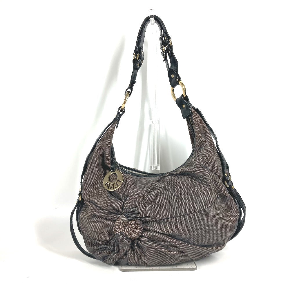FENDI Shoulder Bag Canvas / leather Brown bag shawl Ribbon Ribon Women Used