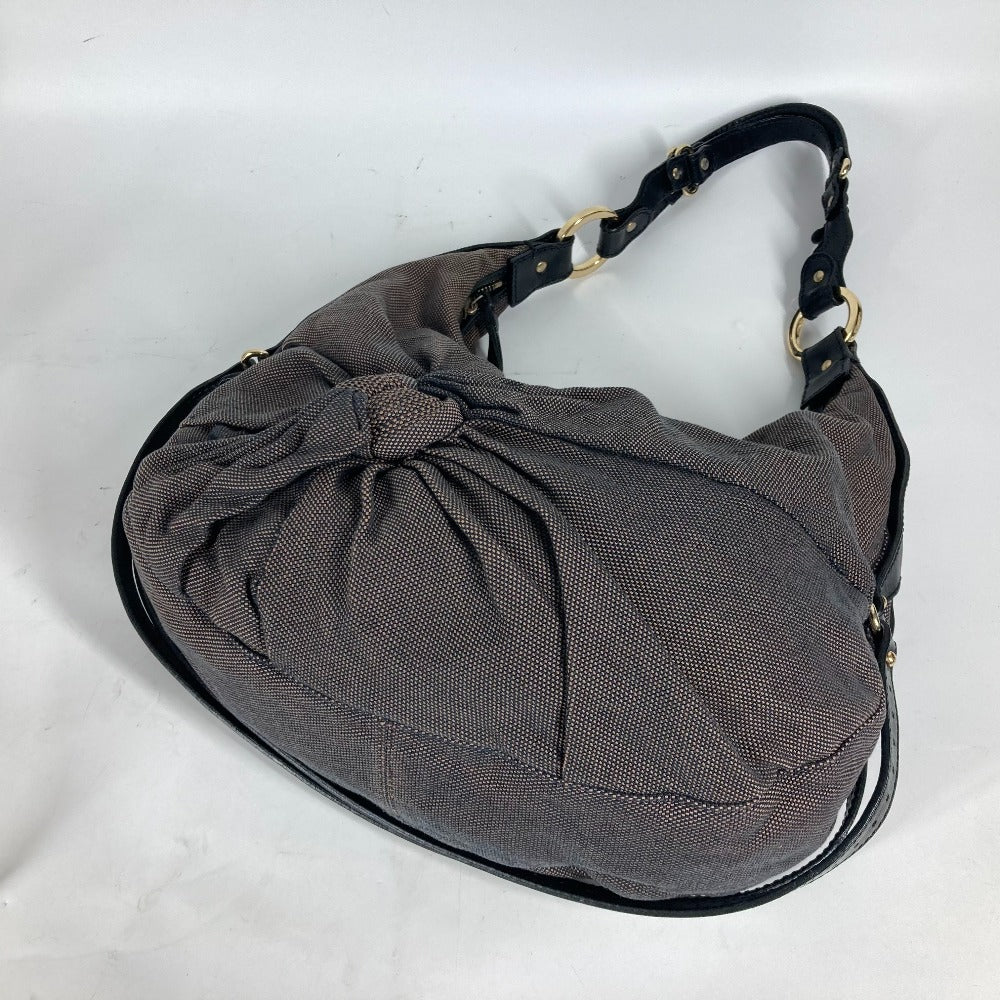 FENDI Shoulder Bag Canvas / leather Brown bag shawl Ribbon Ribon Women Used