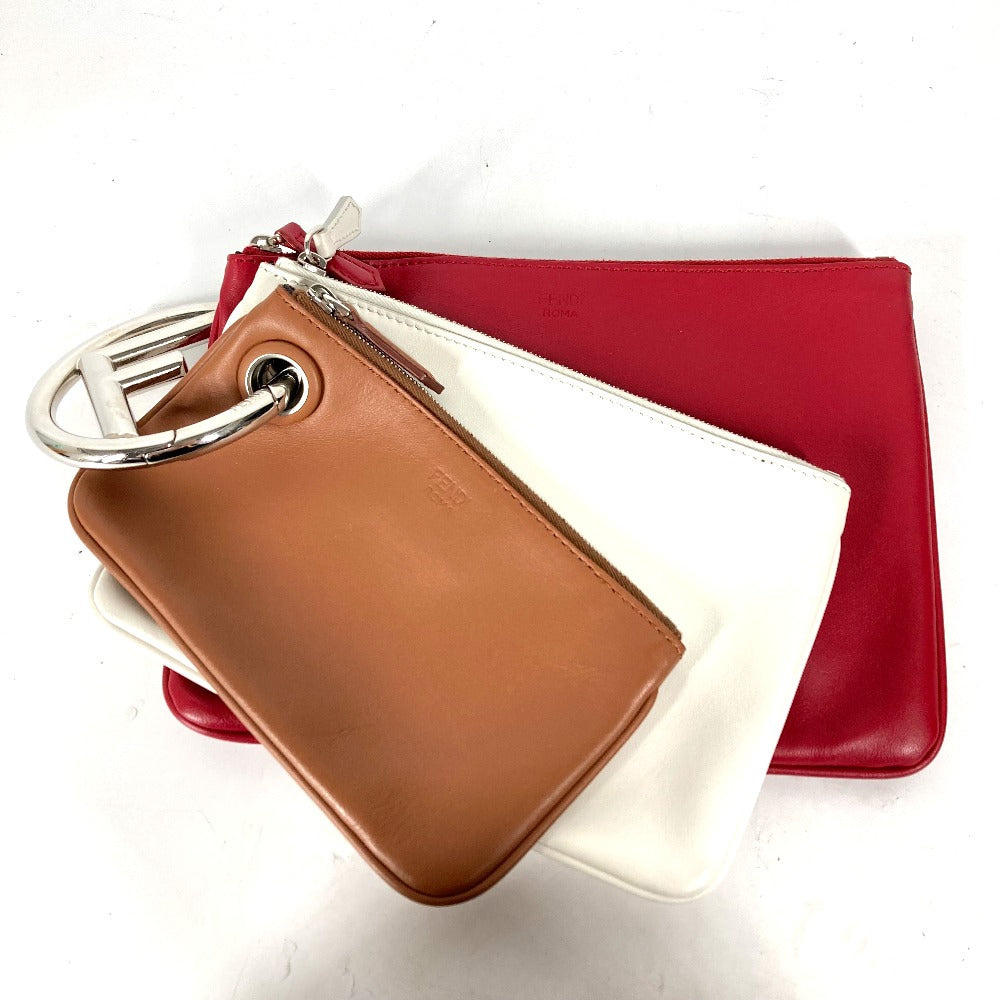 FENDI Clutch bag 8BS001 leather Red Triplet unisex(Unisex) Used