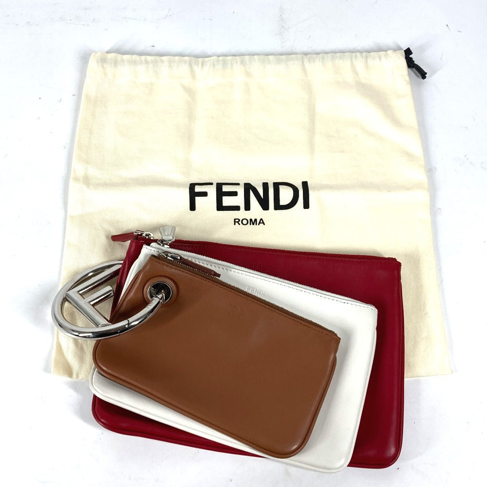 FENDI Clutch bag 8BS001 leather Red Triplet unisex(Unisex) Used