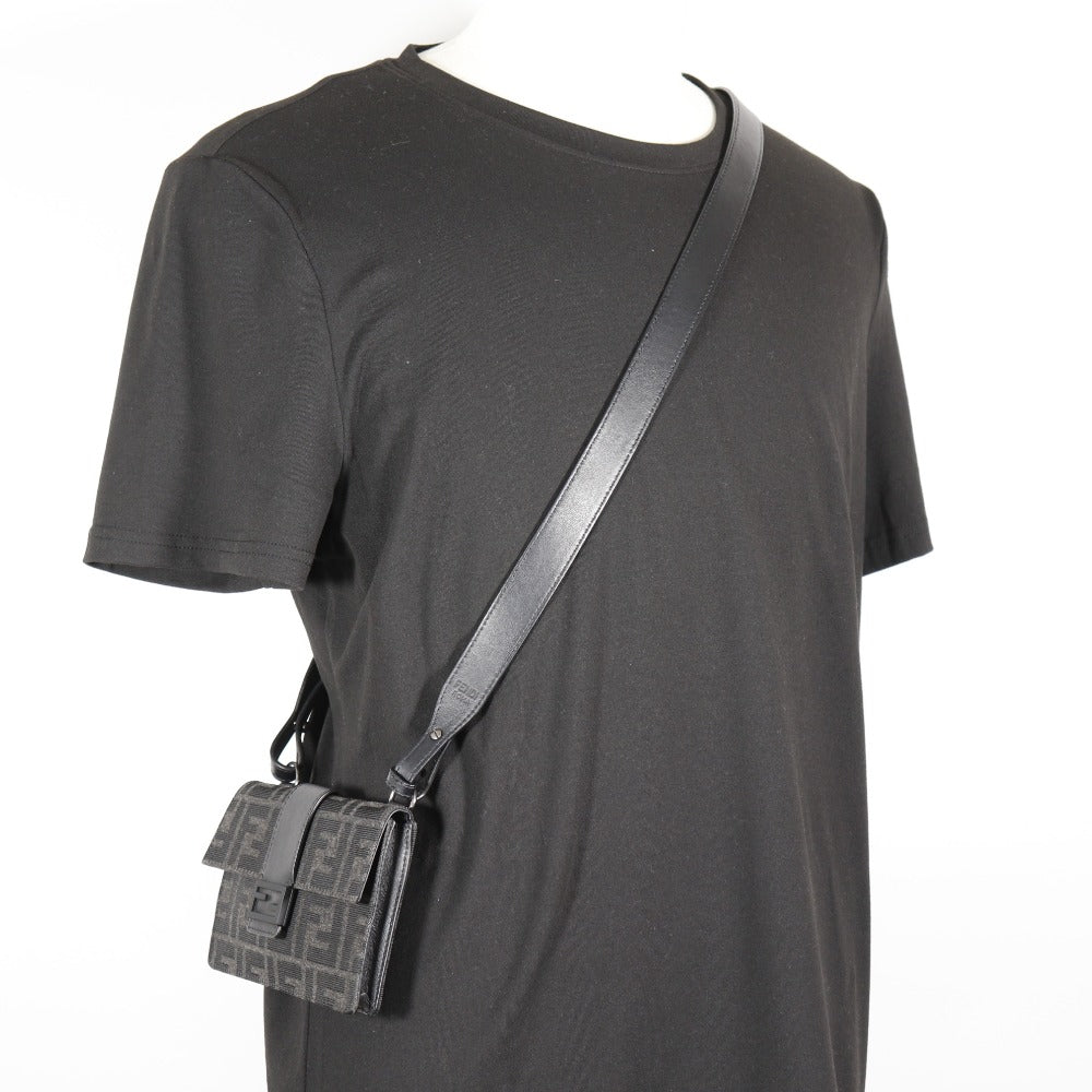 FENDI Shoulder Bag 7M0295 Nylon canvas, leather black clutch 3WAY Marsupio Baguette mens Used