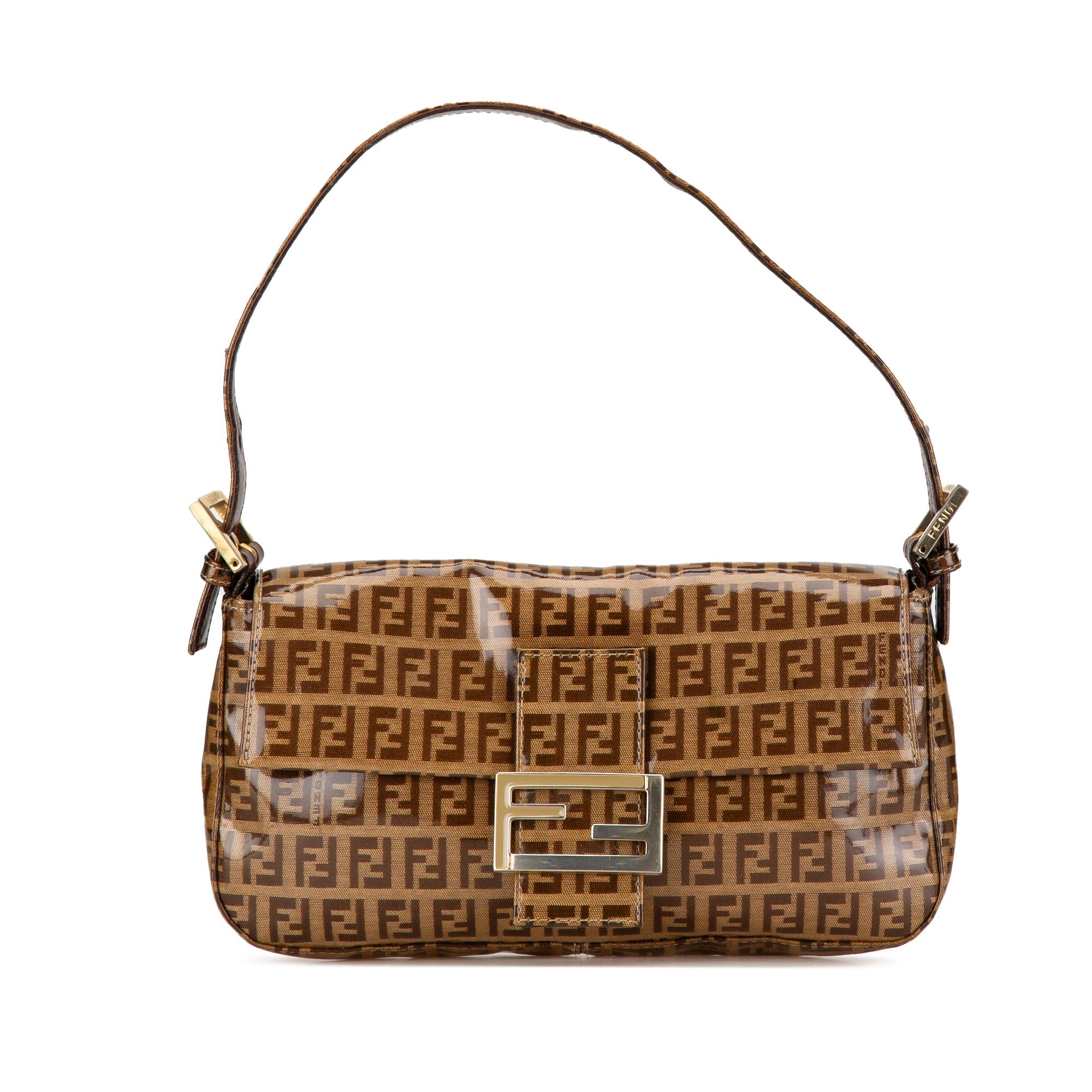 Brown Fendi Zucchino Crystal Baguette Shoulder Bag