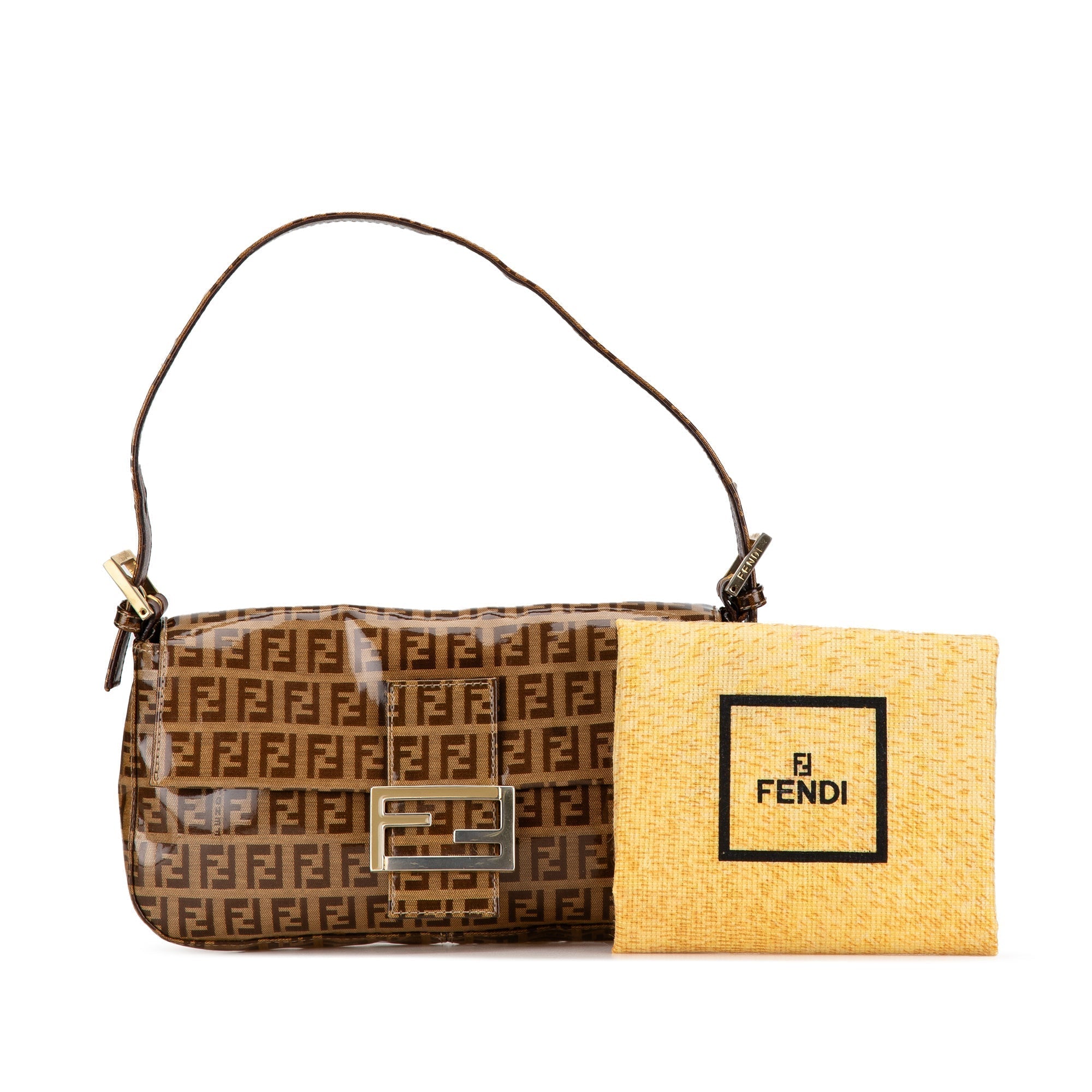 Brown Fendi Zucchino Crystal Baguette Shoulder Bag