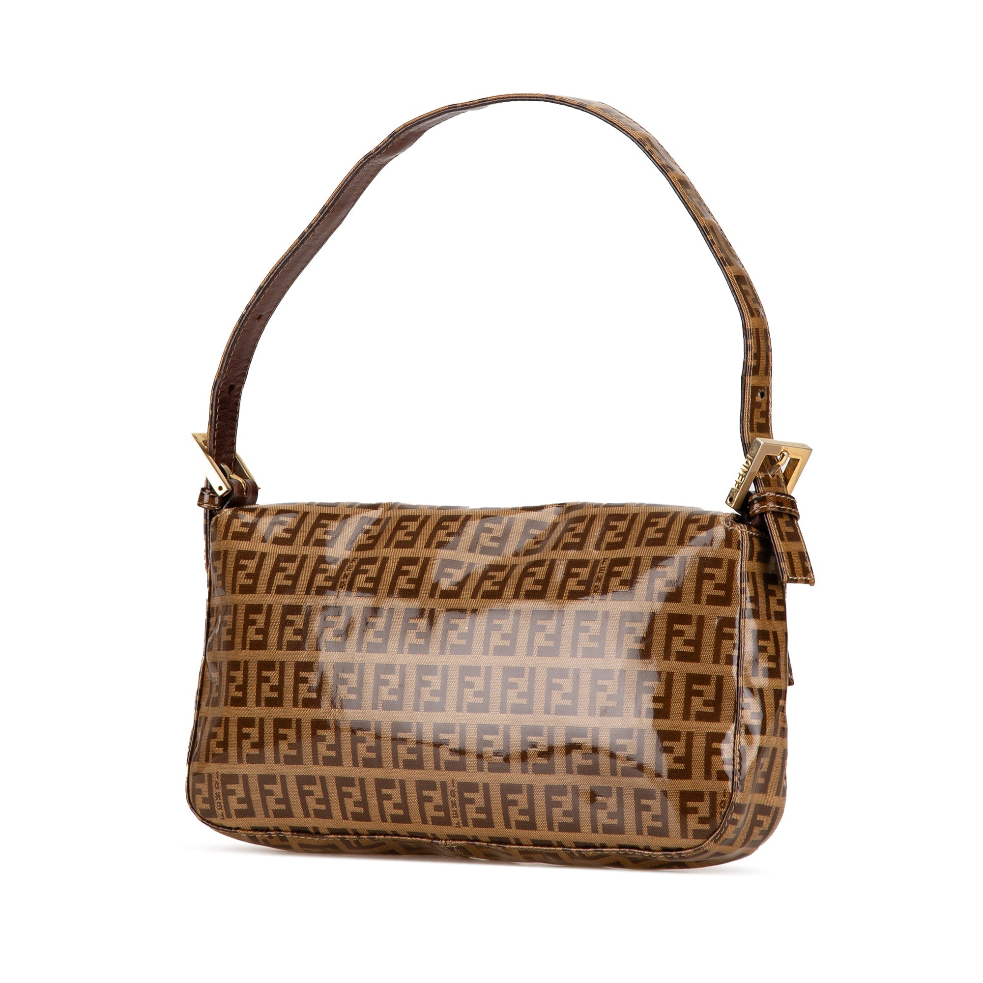 Brown Fendi Zucchino Crystal Baguette Shoulder Bag