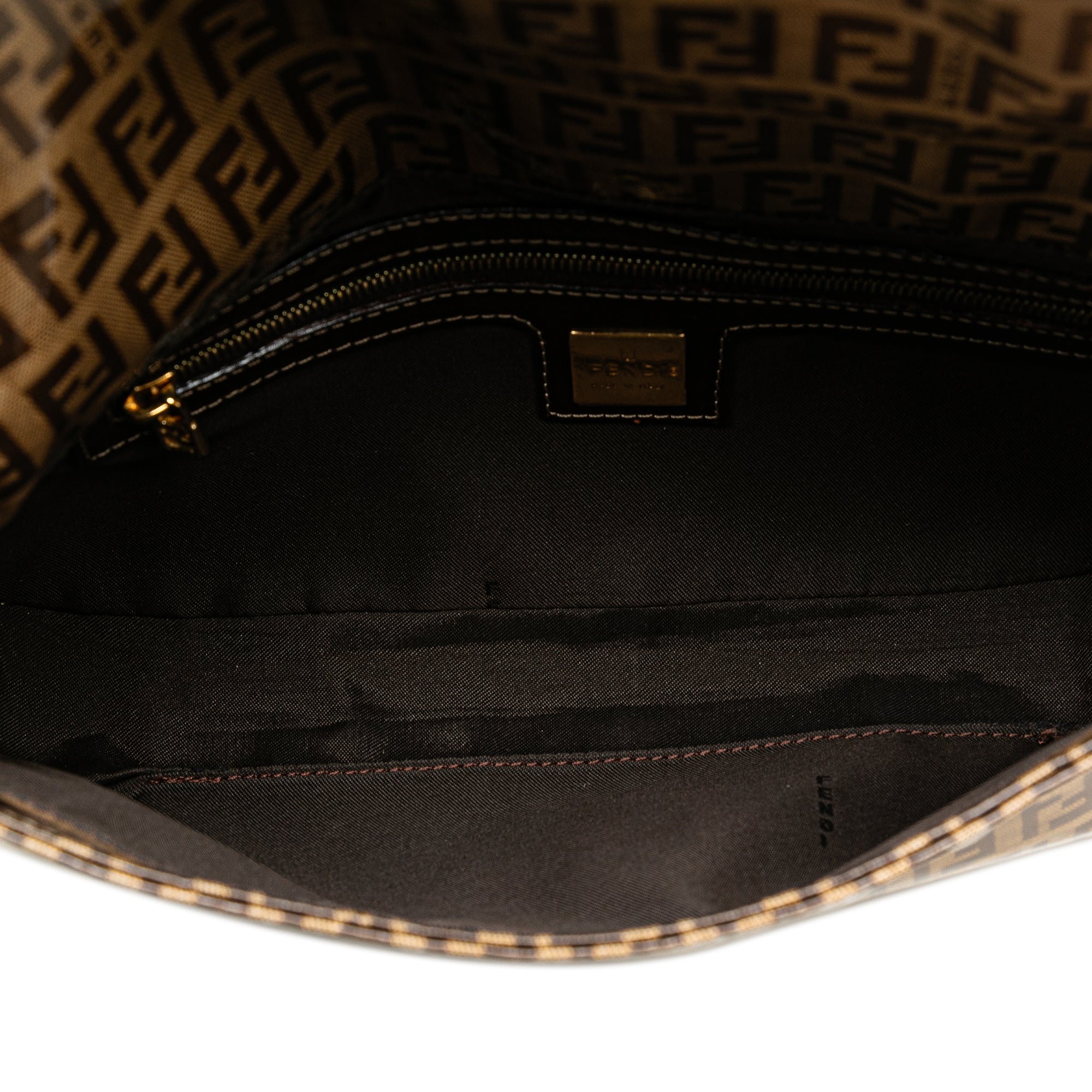 Brown Fendi Zucchino Crystal Baguette Shoulder Bag