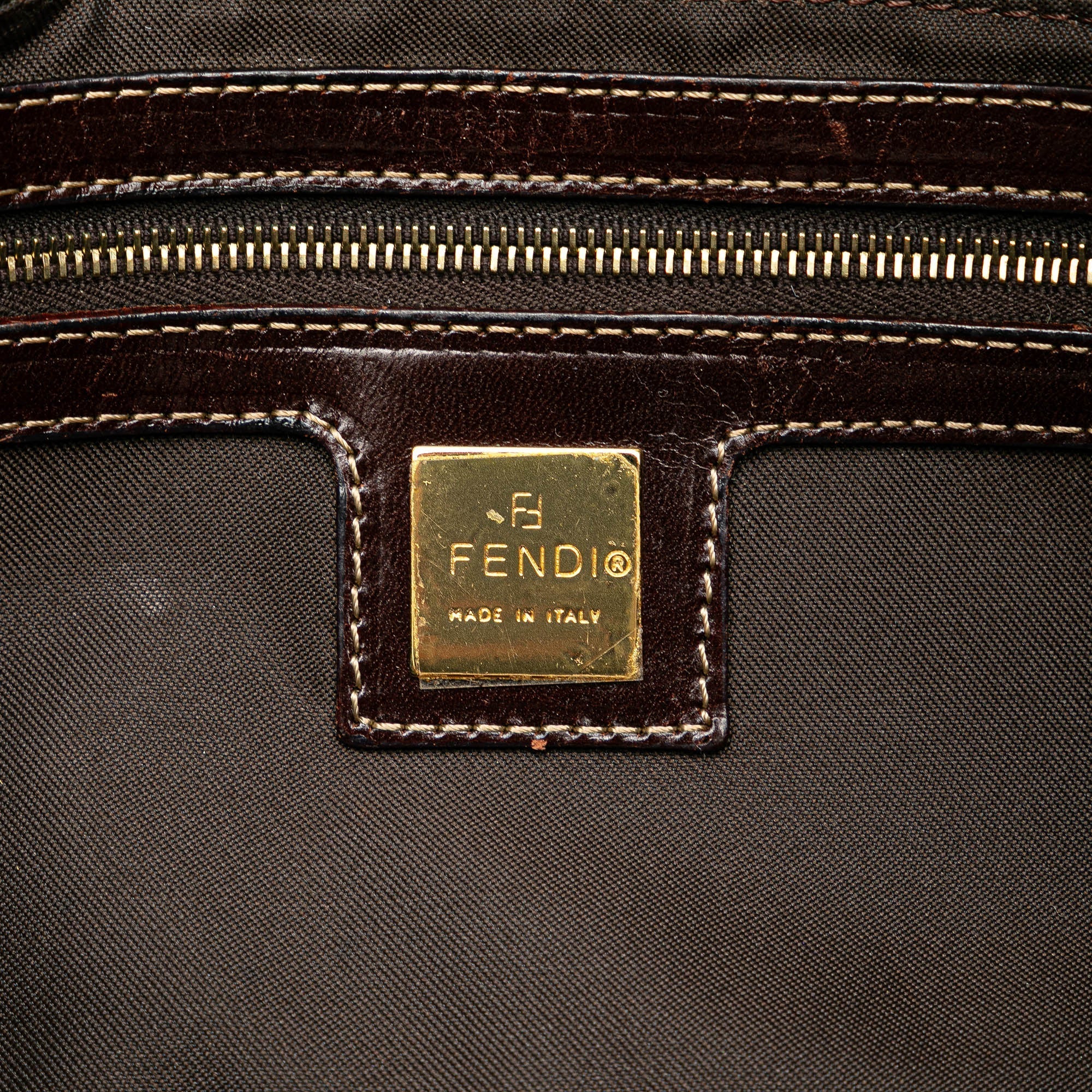 Brown Fendi Zucchino Crystal Baguette Shoulder Bag