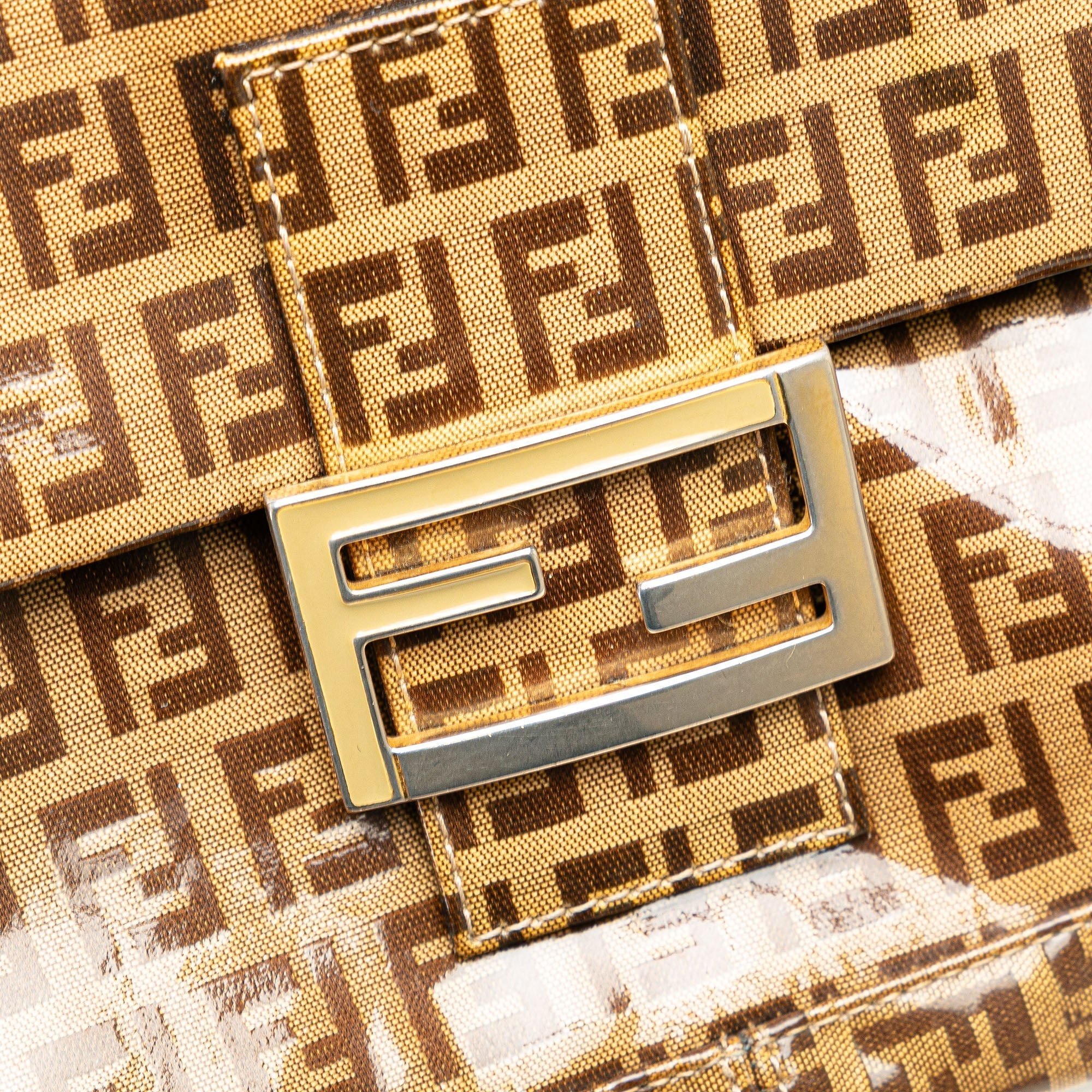 Brown Fendi Zucchino Crystal Baguette Shoulder Bag