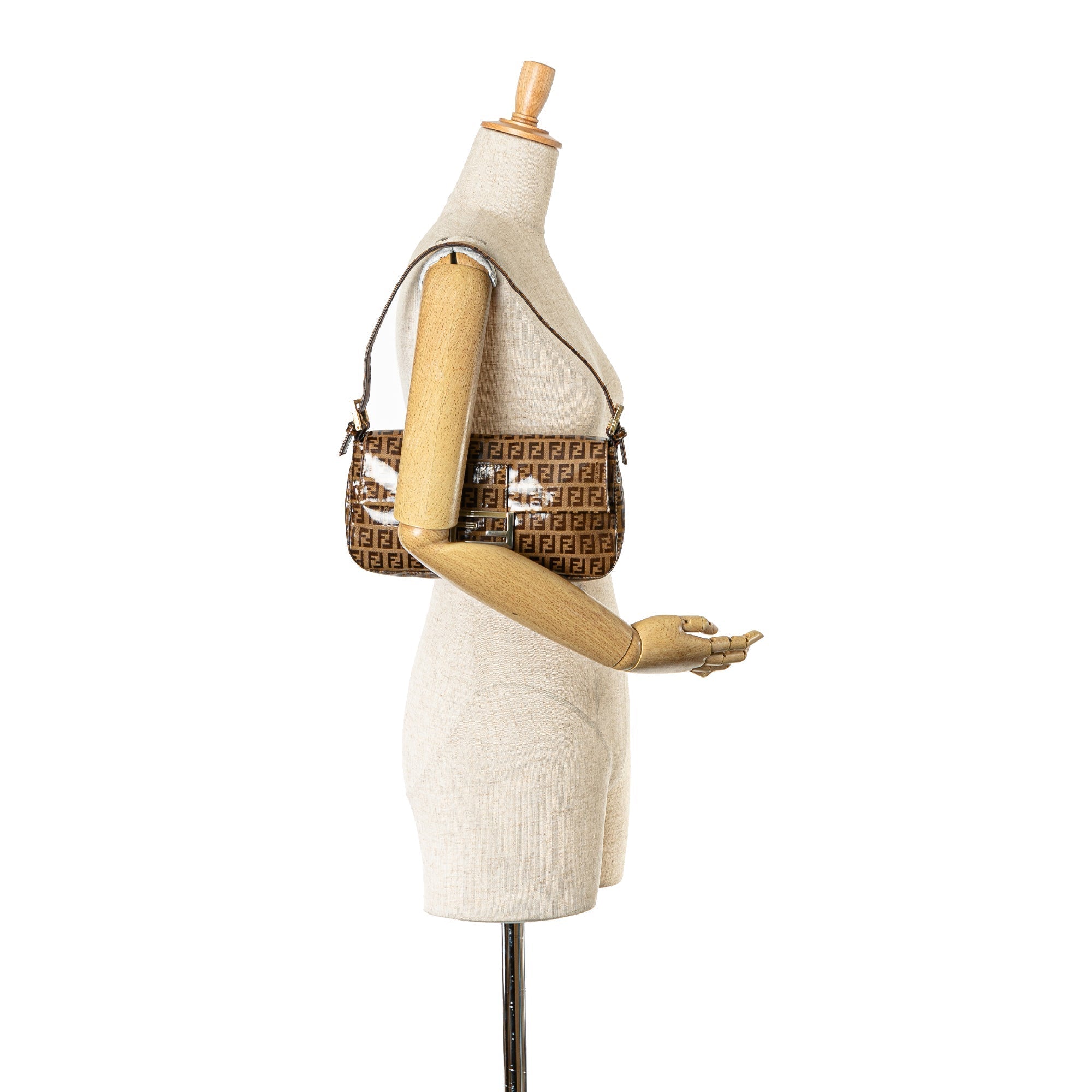 Brown Fendi Zucchino Crystal Baguette Shoulder Bag