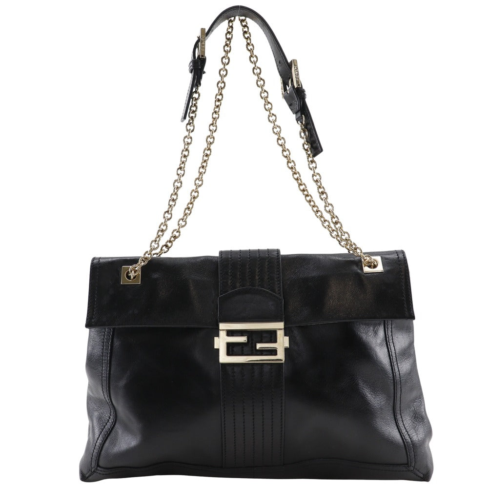 FENDI Tote Bag leather black 2WAYShoulder Chain tote Women Used