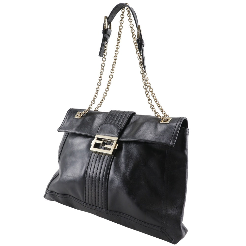 FENDI Tote Bag leather black 2WAYShoulder Chain tote Women Used