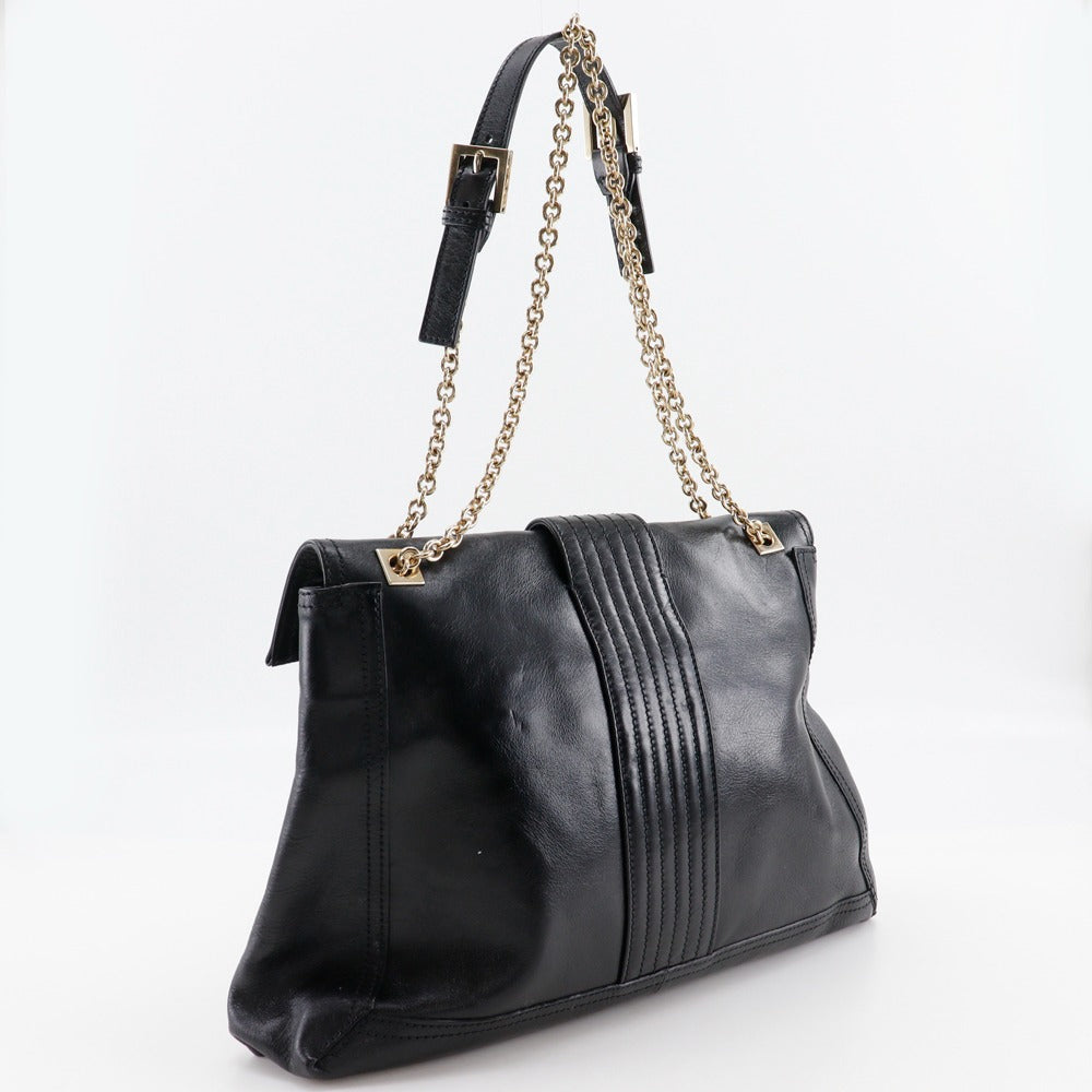 FENDI Tote Bag leather black 2WAYShoulder Chain tote Women Used