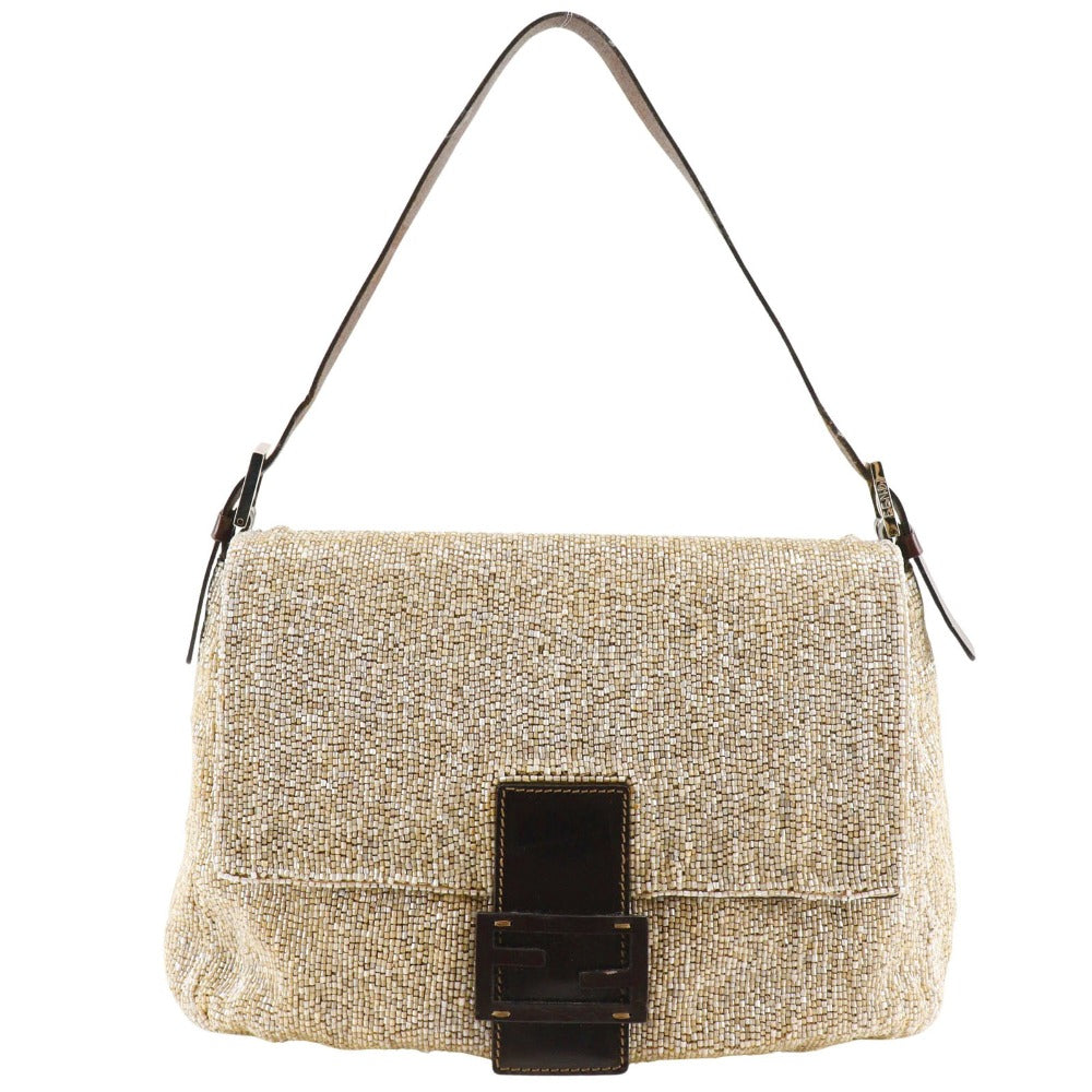 FENDI Shoulder Bag 2454/26325/003 Leather, Beads beige Mamma Bucket Women Used