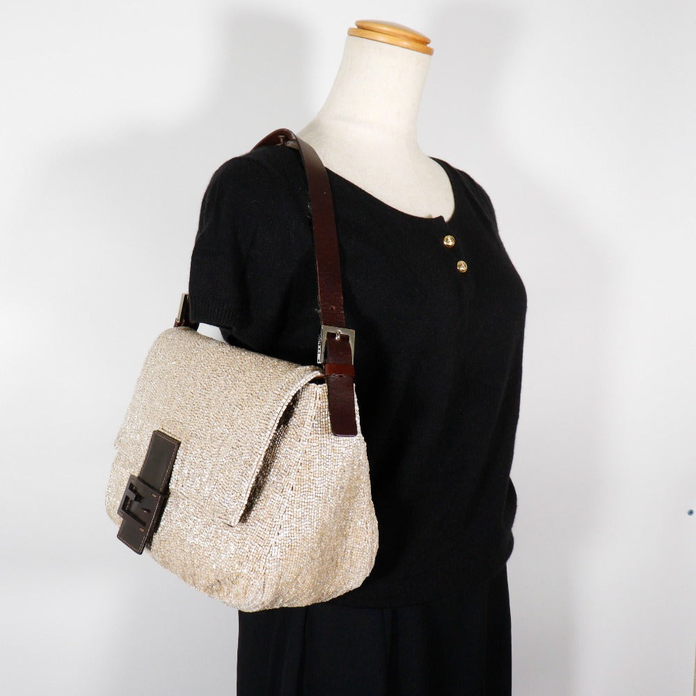 FENDI Shoulder Bag 2454/26325/003 Leather, Beads beige Mamma Bucket Women Used