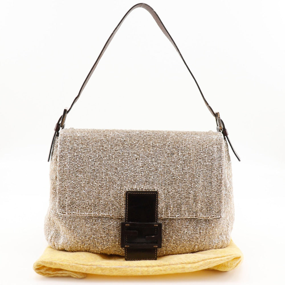 FENDI Shoulder Bag 2454/26325/003 Leather, Beads beige Mamma Bucket Women Used