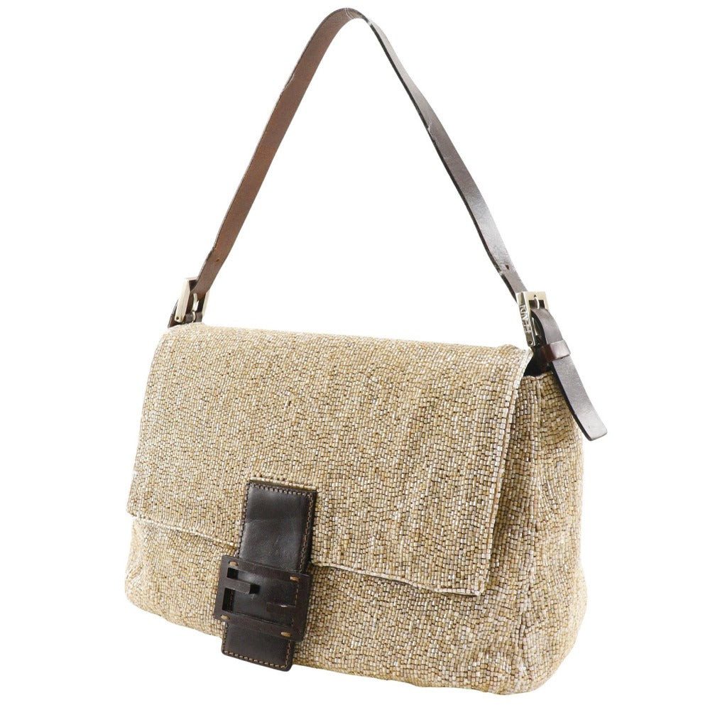 FENDI Shoulder Bag 2454/26325/003 Leather, Beads beige Mamma Bucket Women Used
