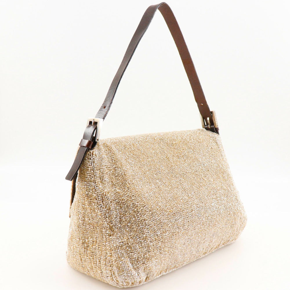 FENDI Shoulder Bag 2454/26325/003 Leather, Beads beige Mamma Bucket Women Used